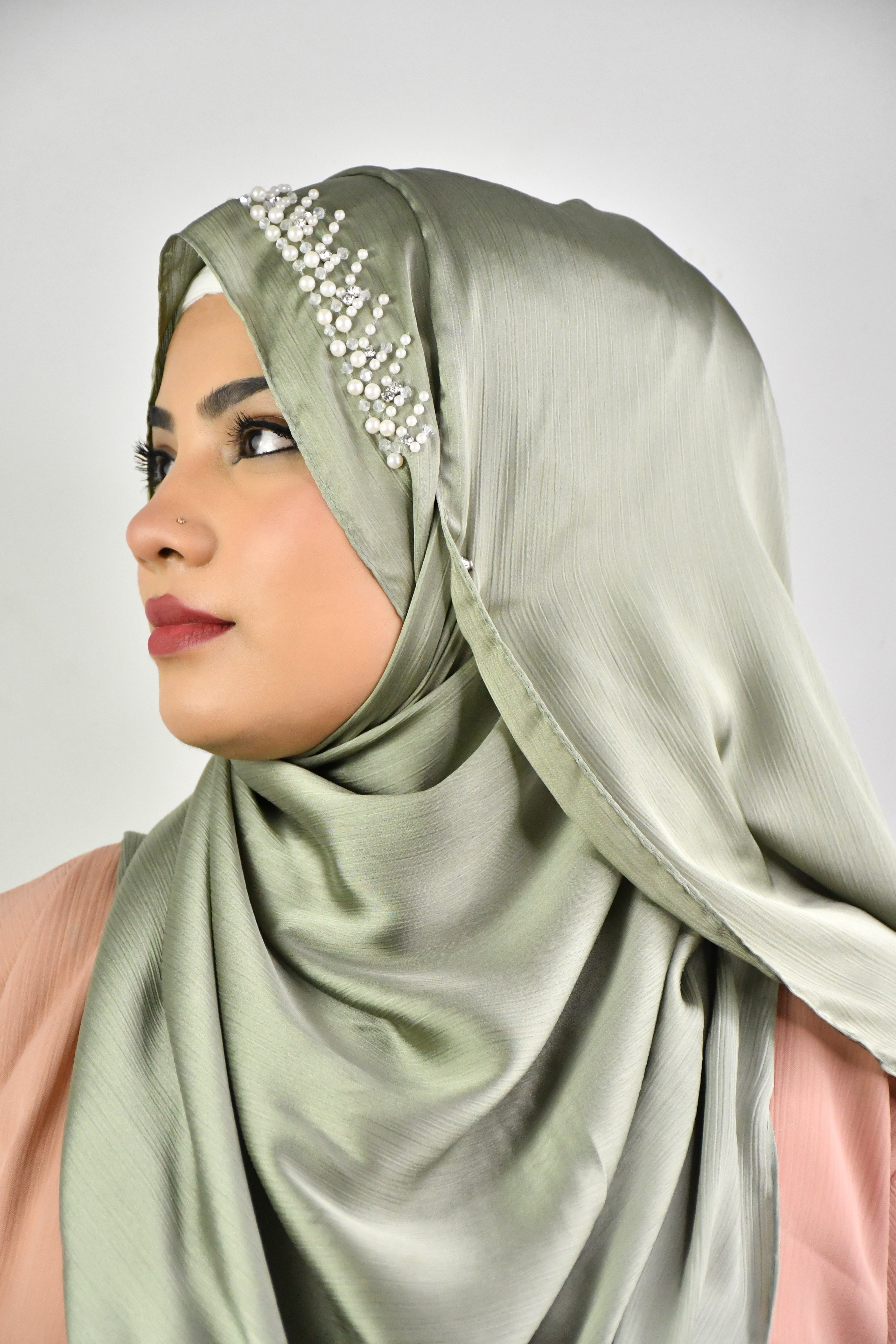 Wedding Premium Satin Handwork Hijab With Naqab