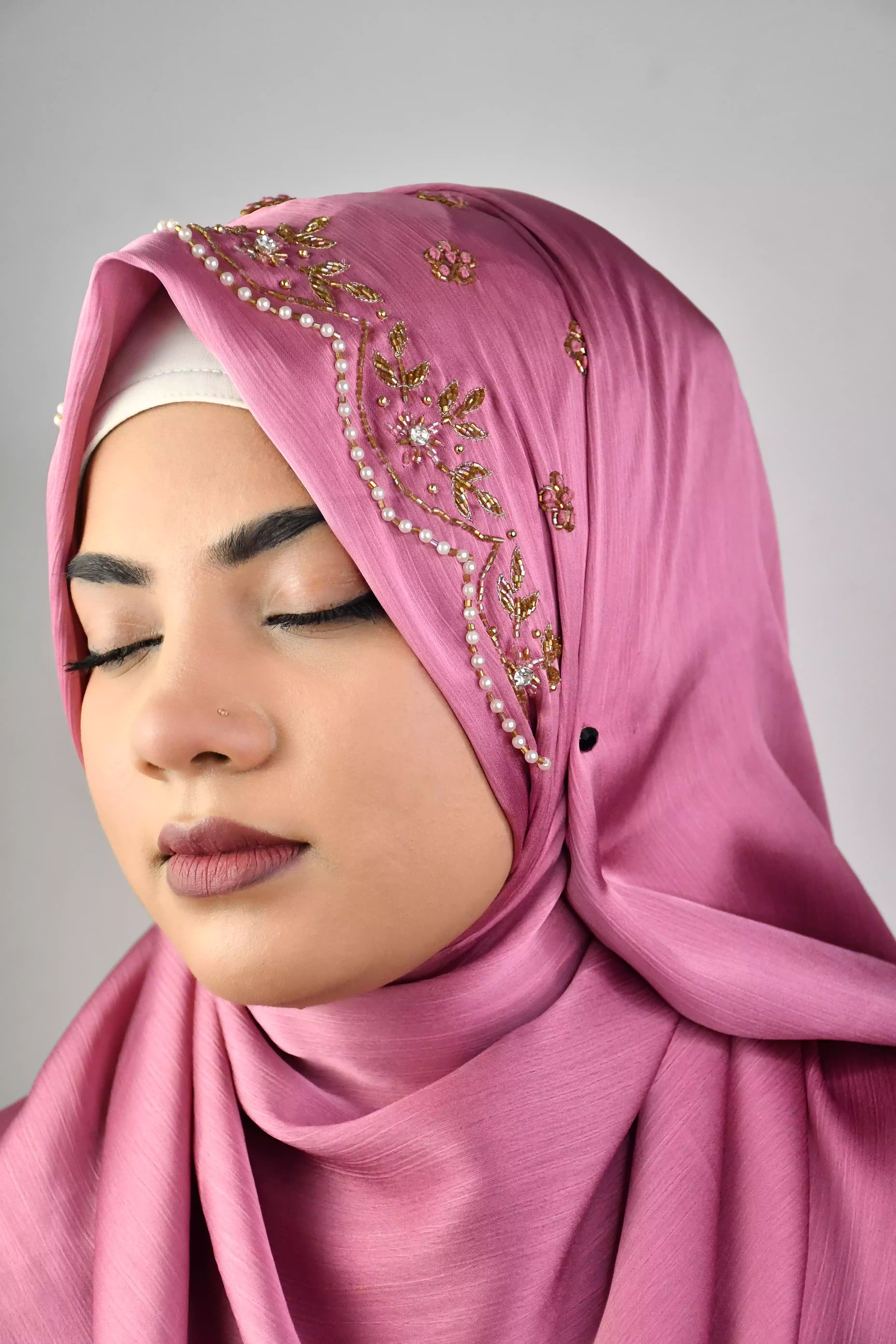 Wedding Premium Satin Handwork Hijab With Naqab