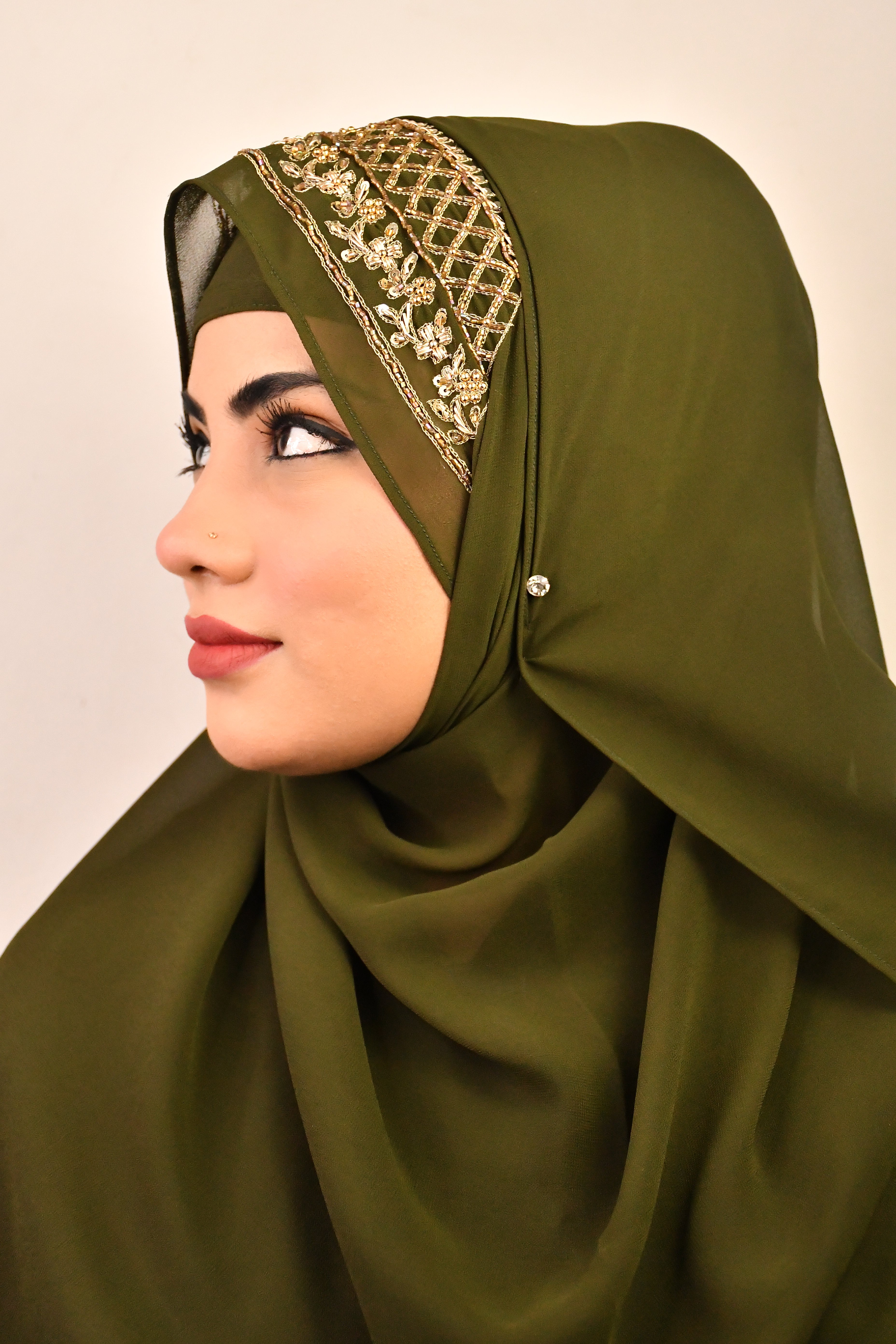 Golden Zardozi Premium Malaysian Chiffon Bridal Hijab