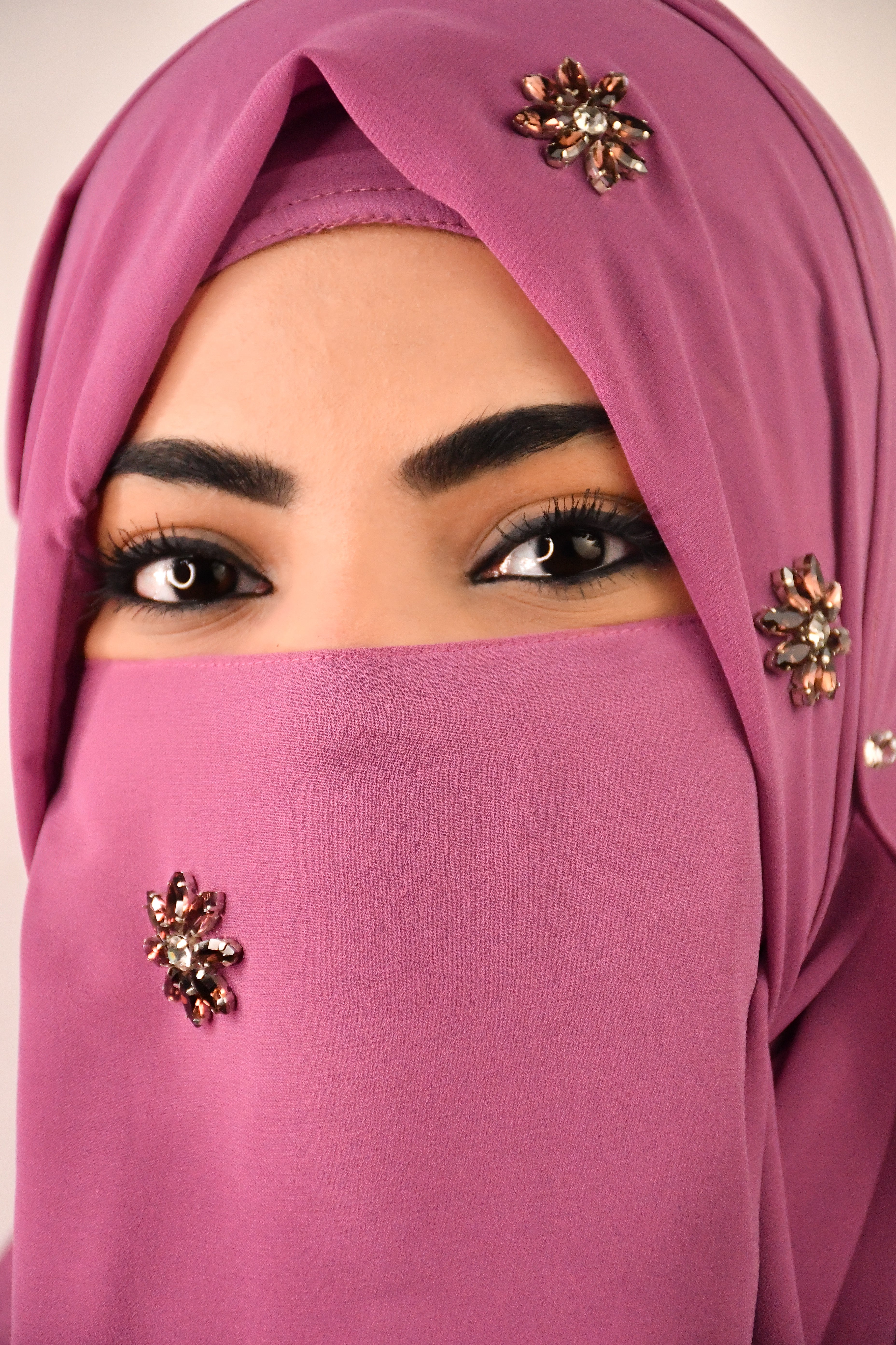 Diamond Studded Instant Ready To Wear Hijab With Attached Magnets And Naqabs