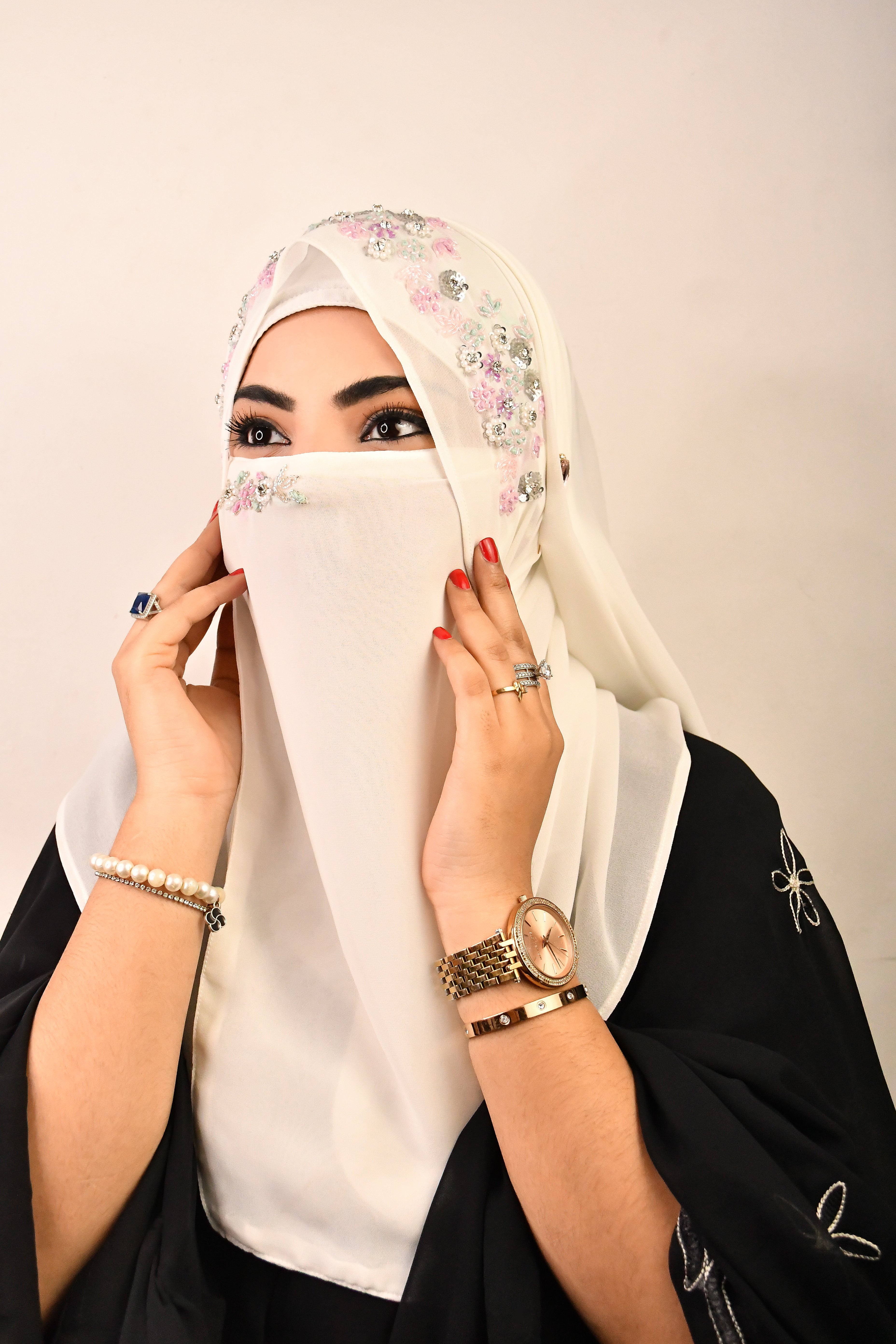 Party Wedding Silver Bridal Hijab With Naqab