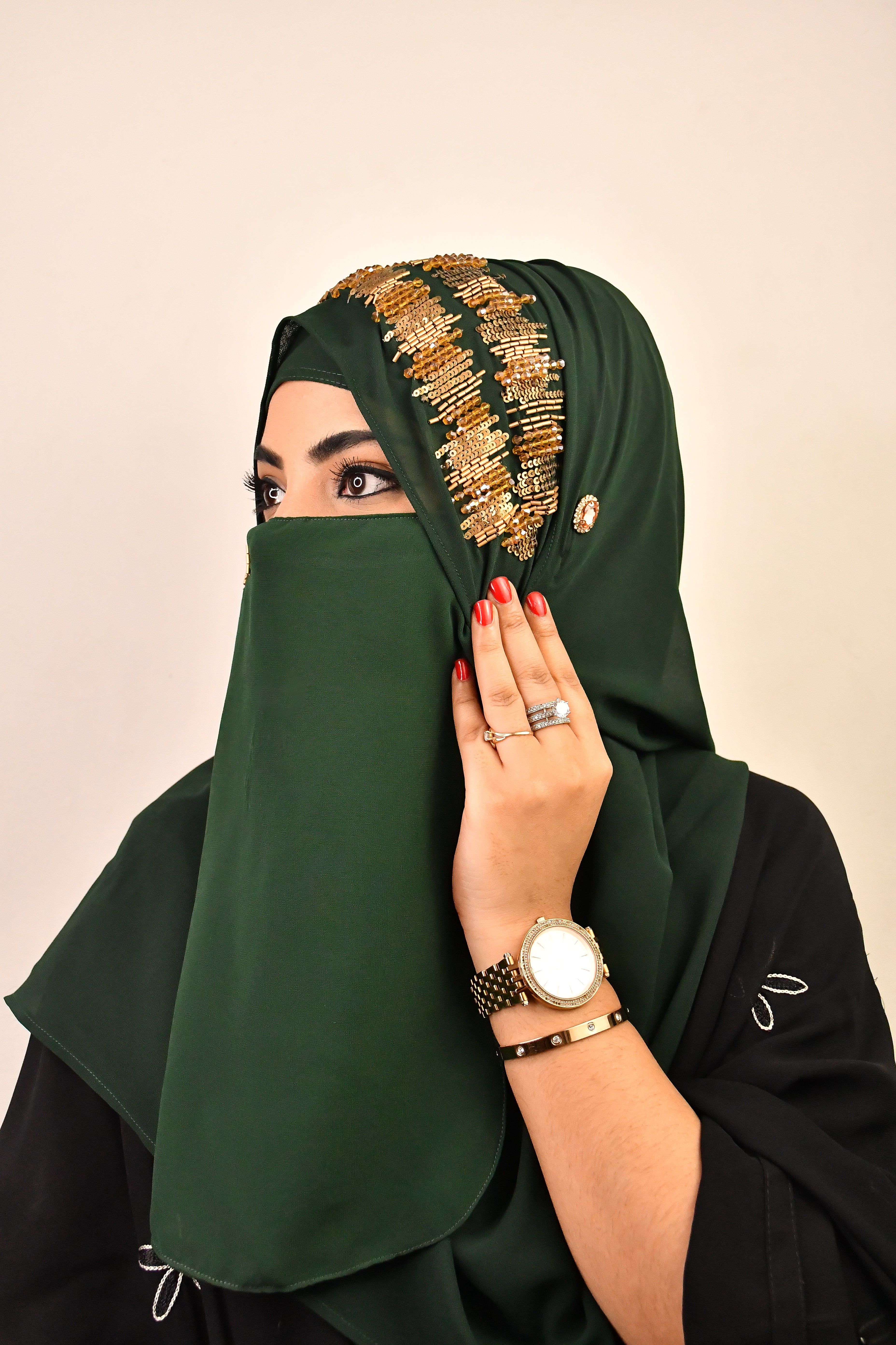 Golden Premium Detailed Handwork Hijab With Naqab