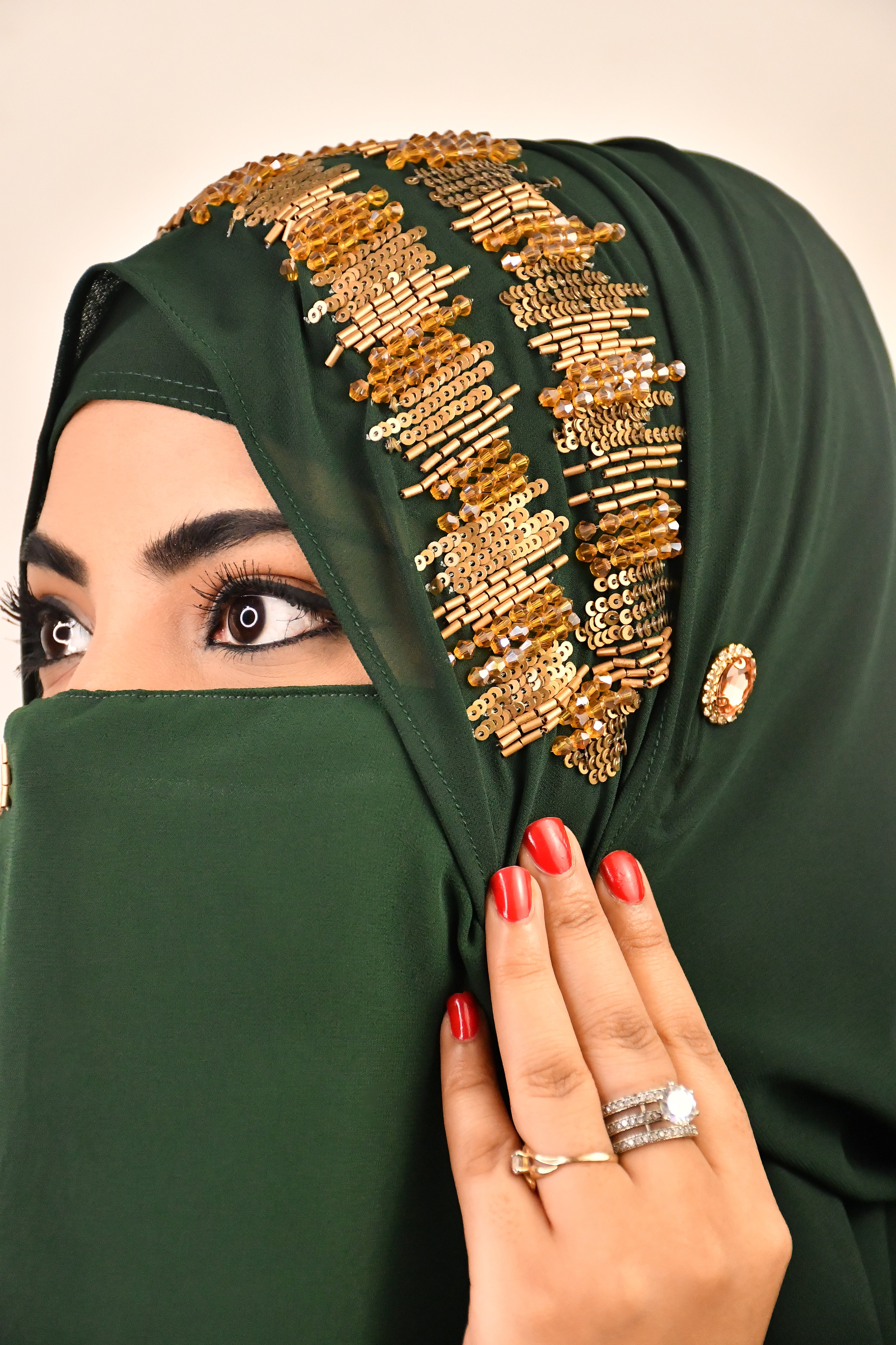 Golden Premium Detailed Handwork Hijab With Naqab