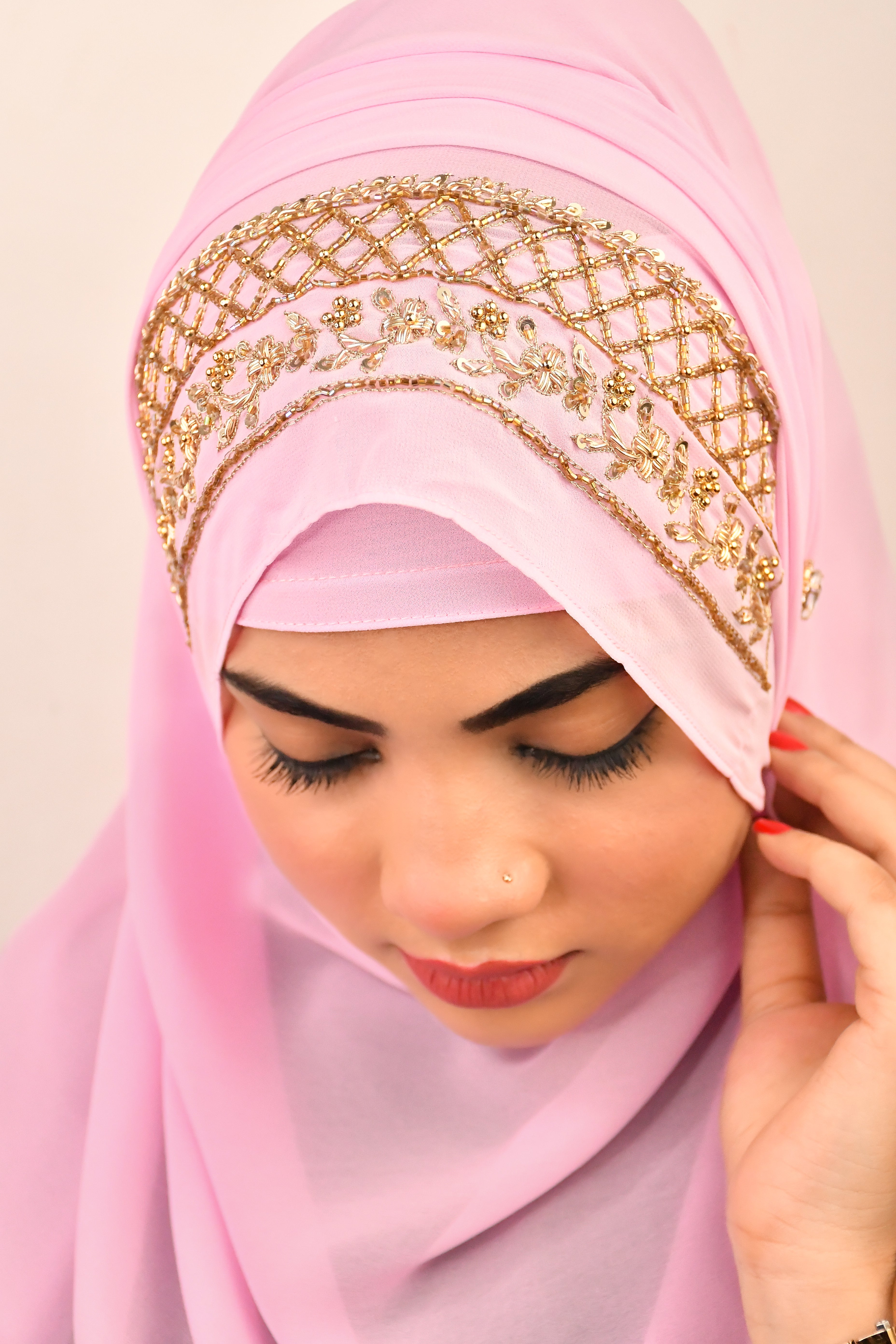 Golden Zardozi Premium Malaysian Chiffon Bridal Hijab