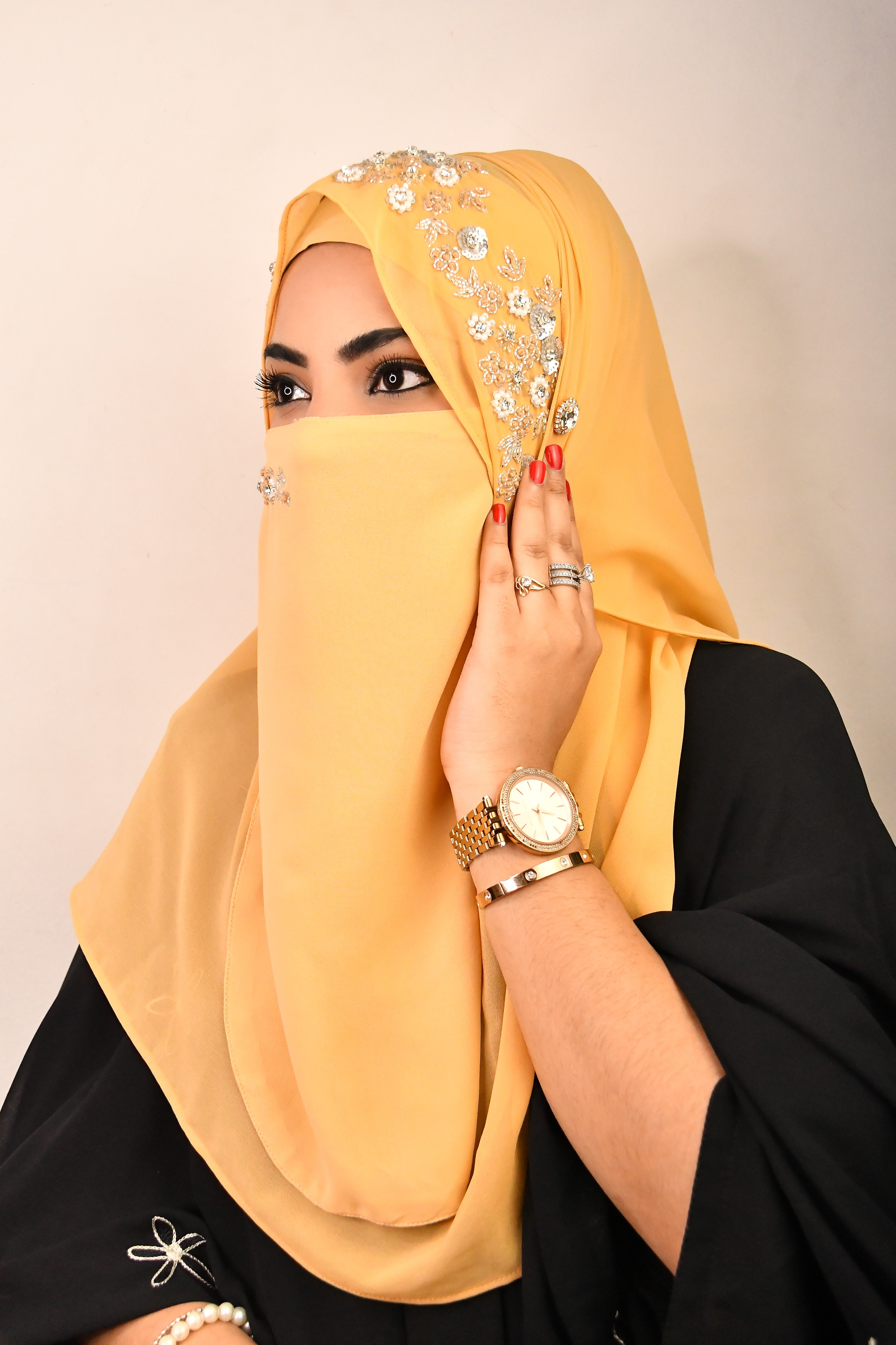 Party Wedding Silver Bridal Hijab With Naqab