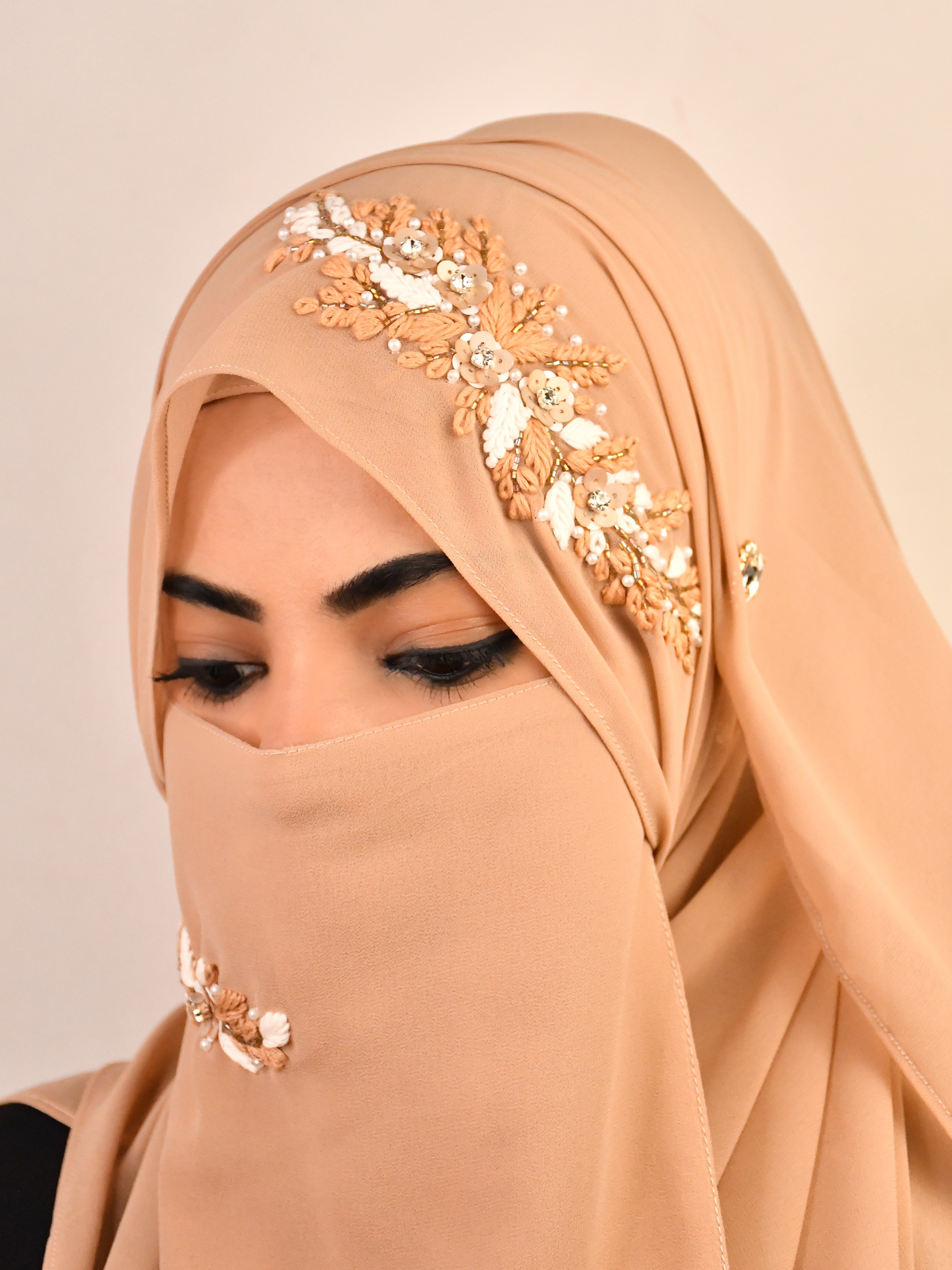 Beautiful Threadwork Wedding Premium Malaysian Chiffon Hijab With Naqab