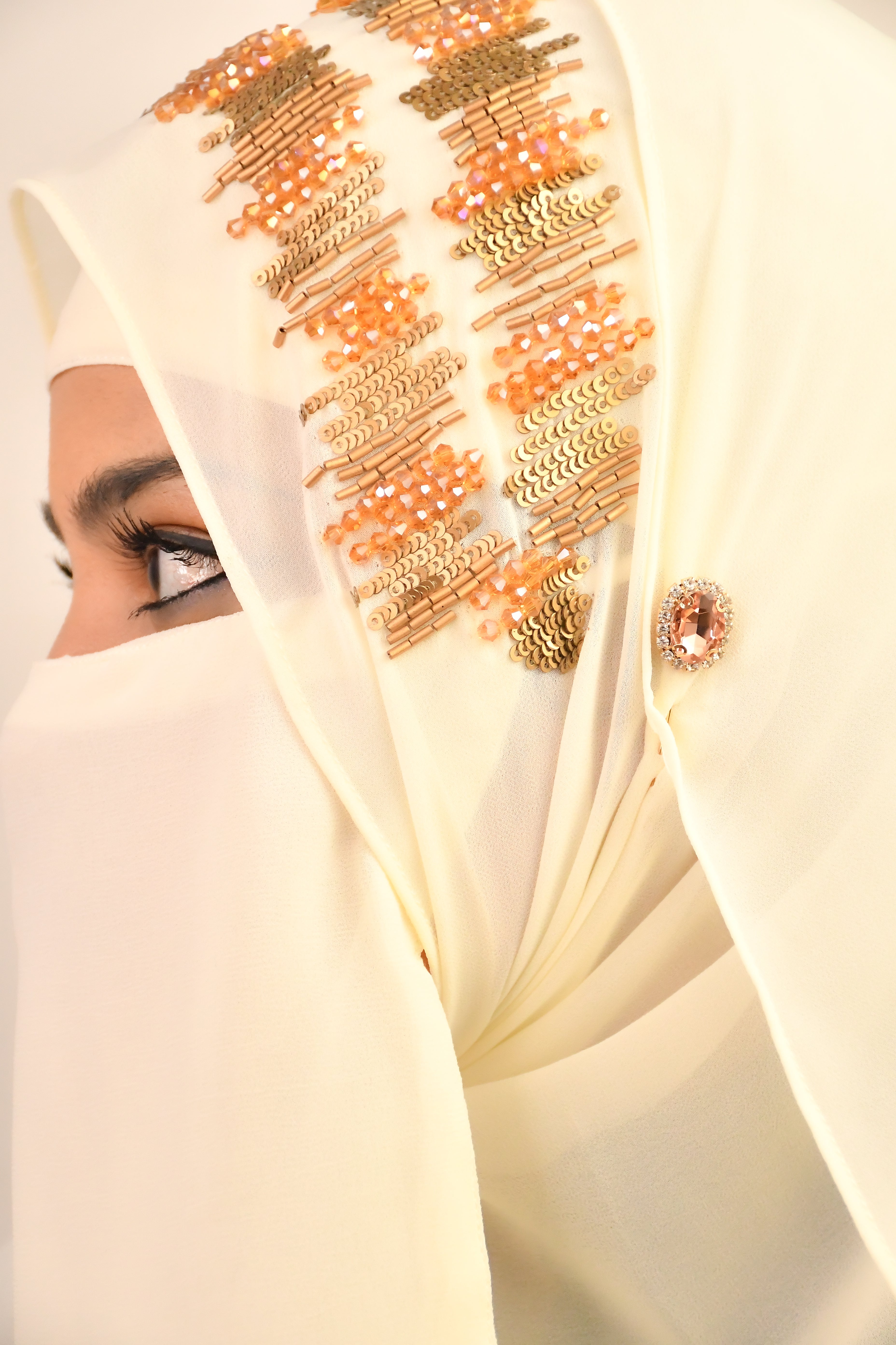 Golden Premium Detailed Handwork Hijab With Naqab