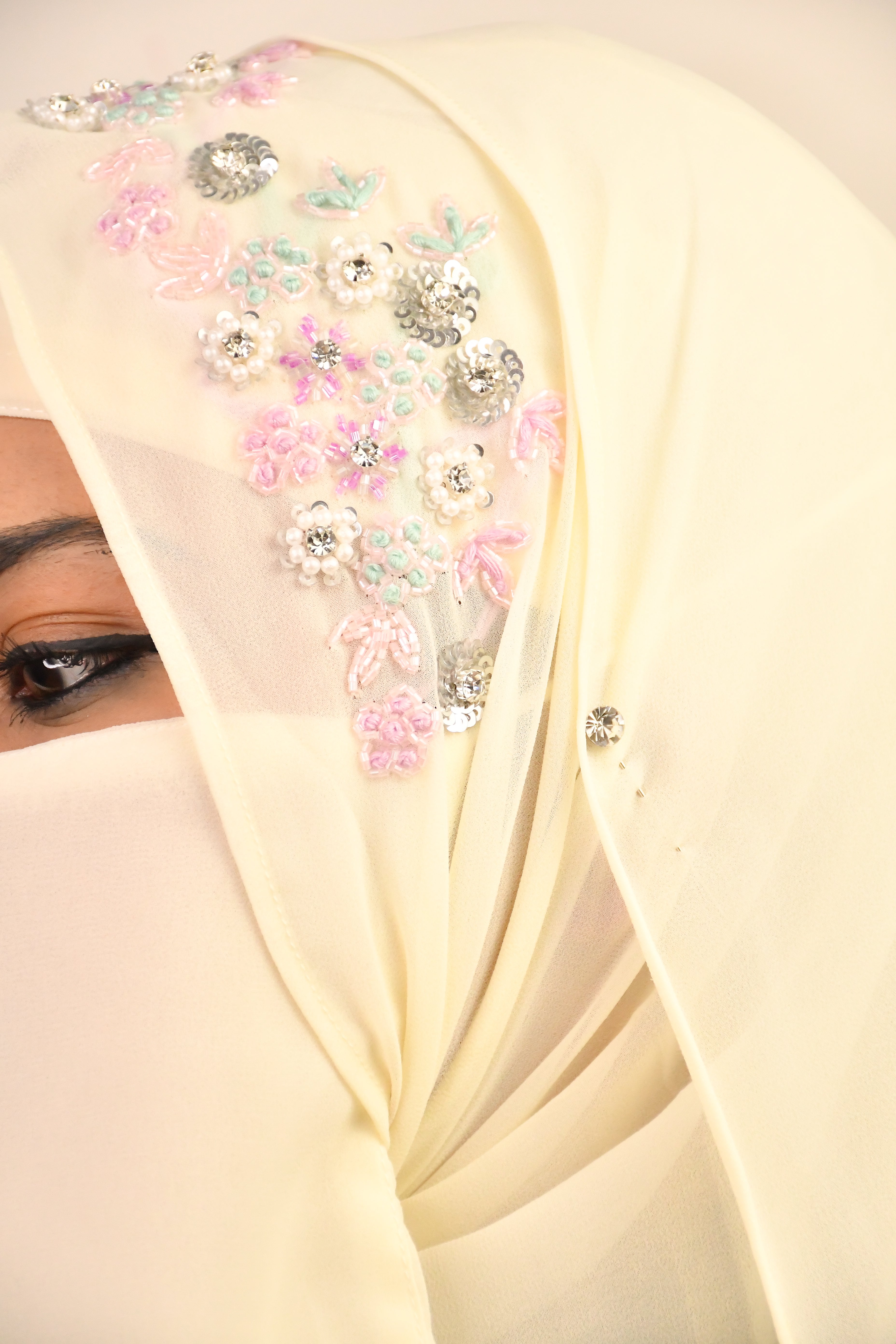 Party Wedding Silver Bridal Hijab With Naqab