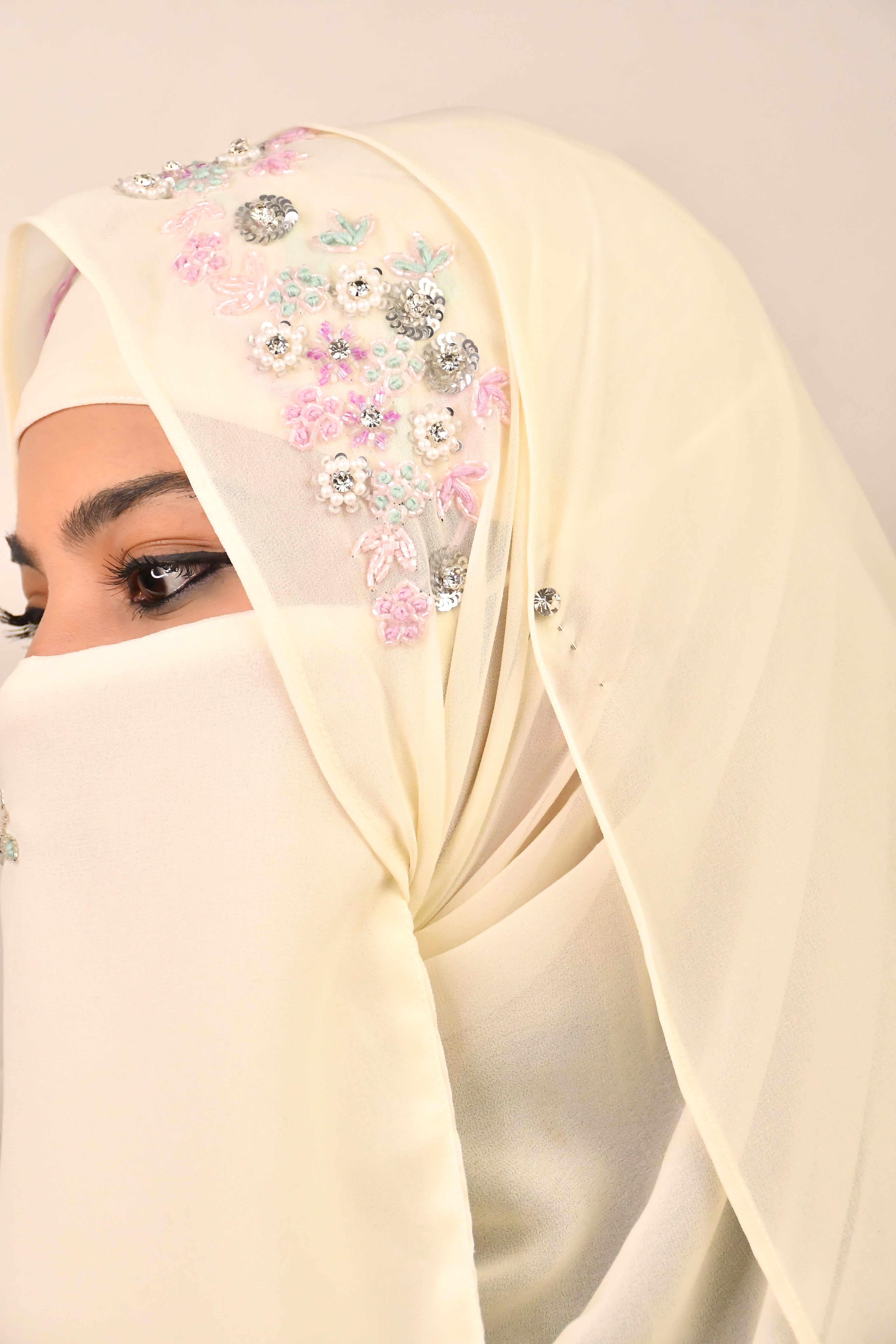 Party Wedding Silver Bridal Hijab With Naqab