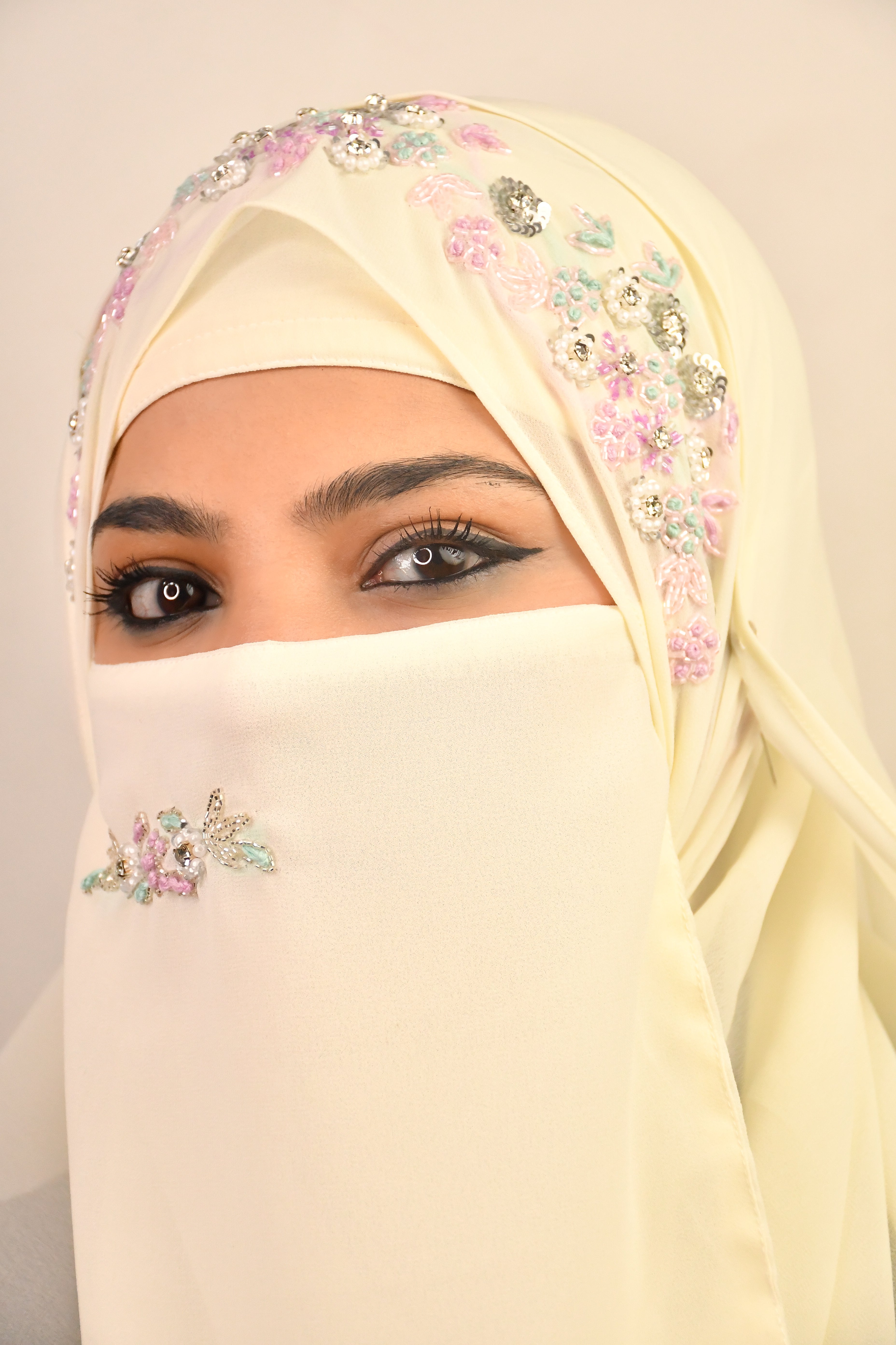 Party Wedding Silver Bridal Hijab With Naqab