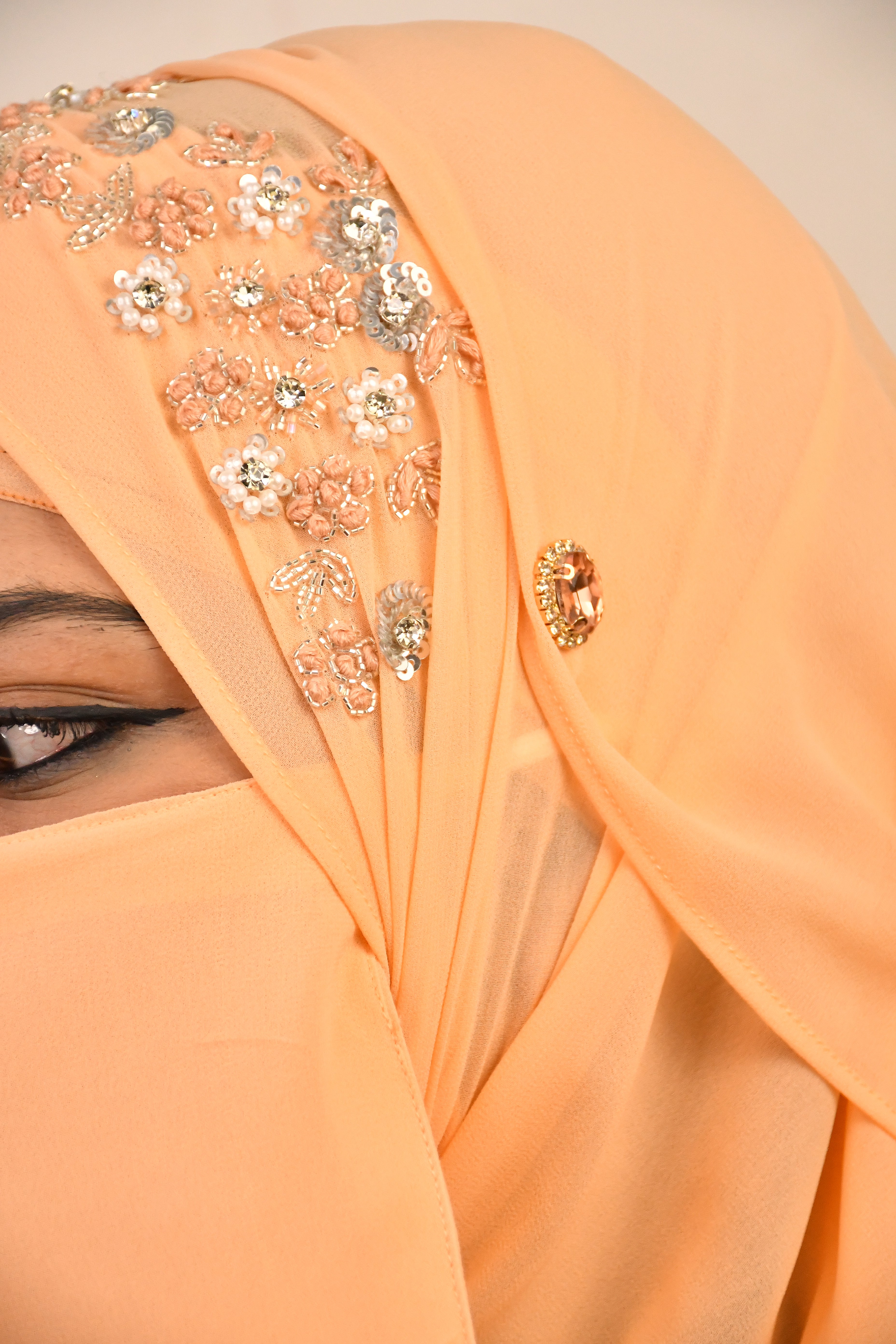 Party Wedding Silver Bridal Hijab With Naqab