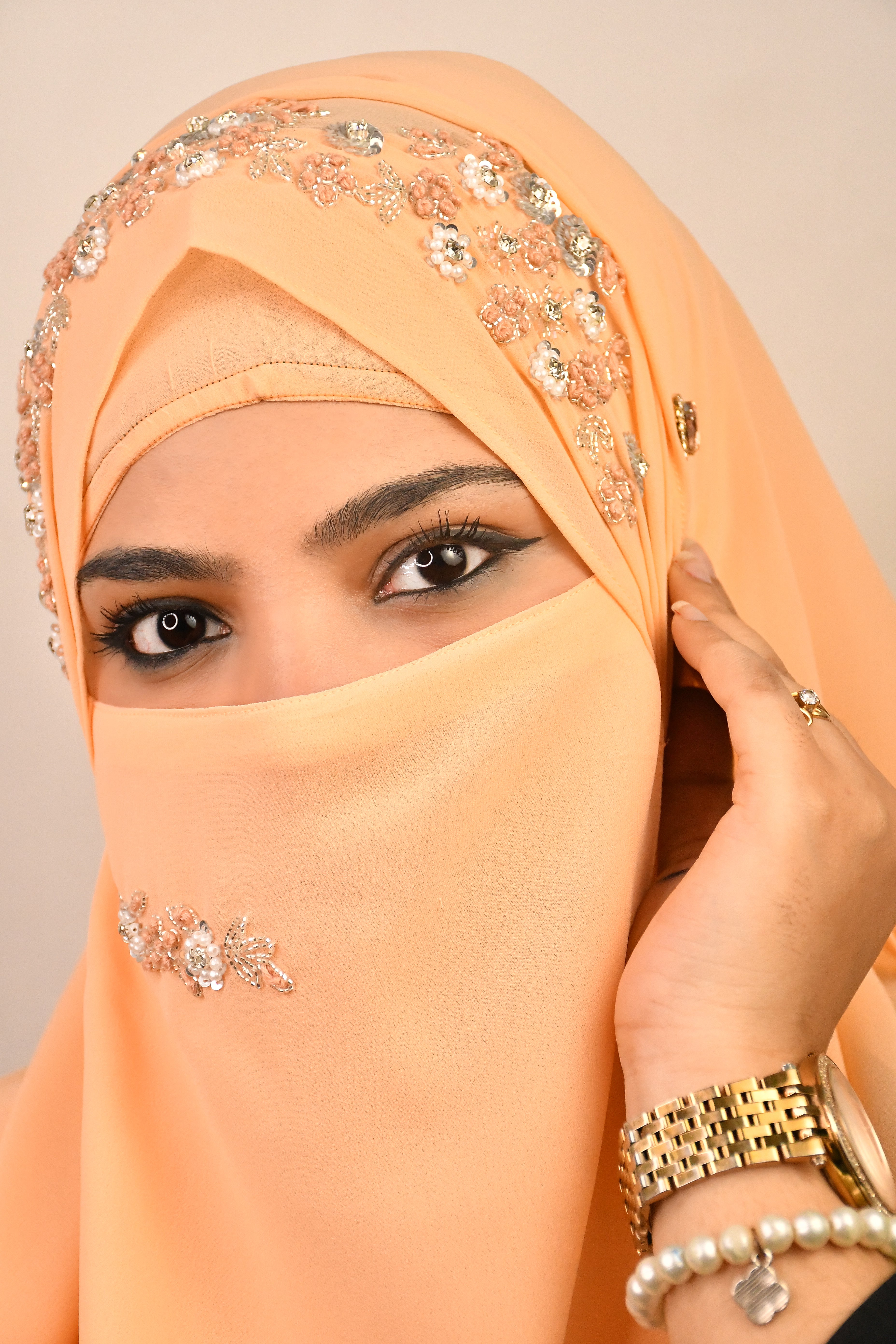 Bridal Handwork Party Wear Niqab With Elastic