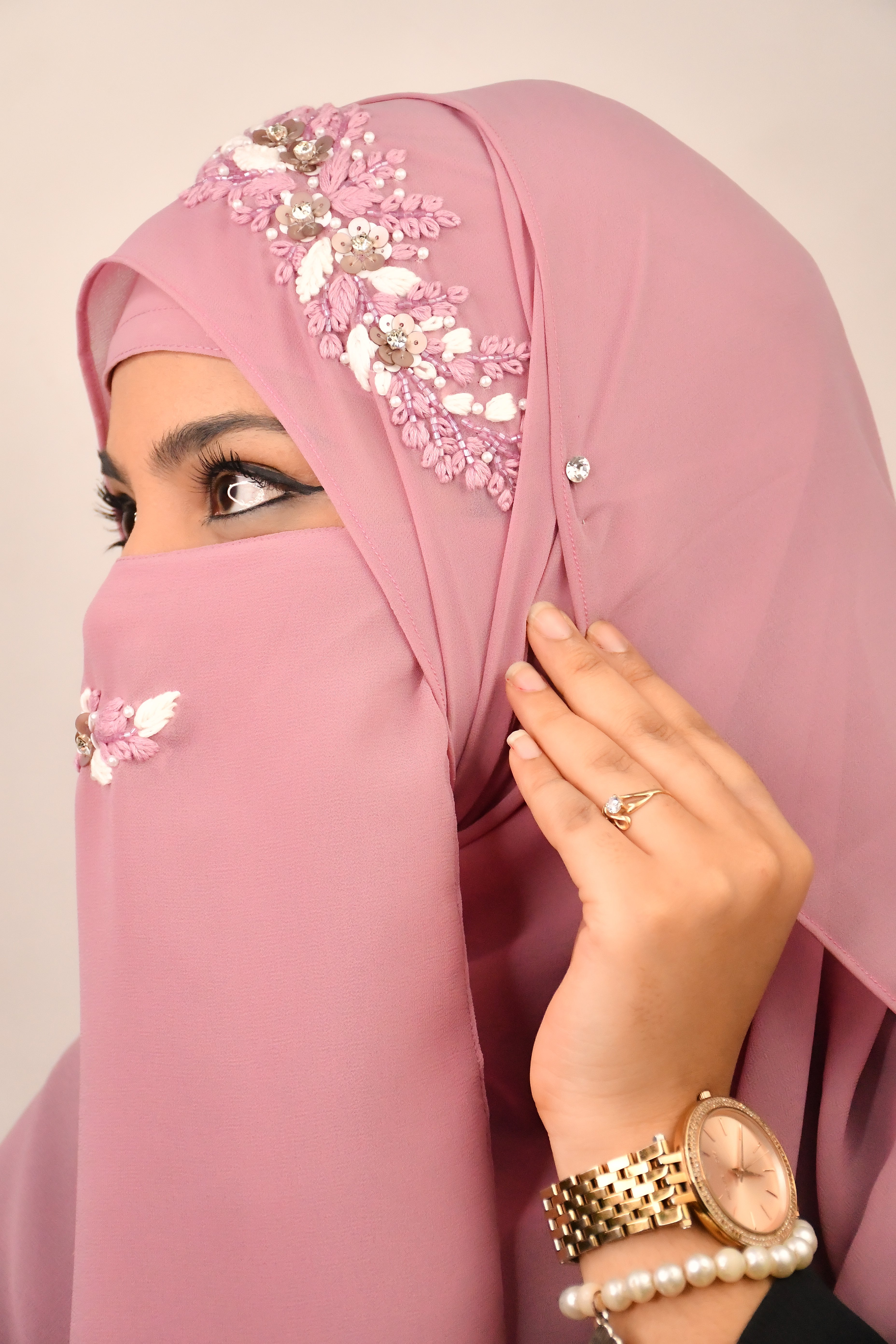 pink wedding party wear scarf hijab 