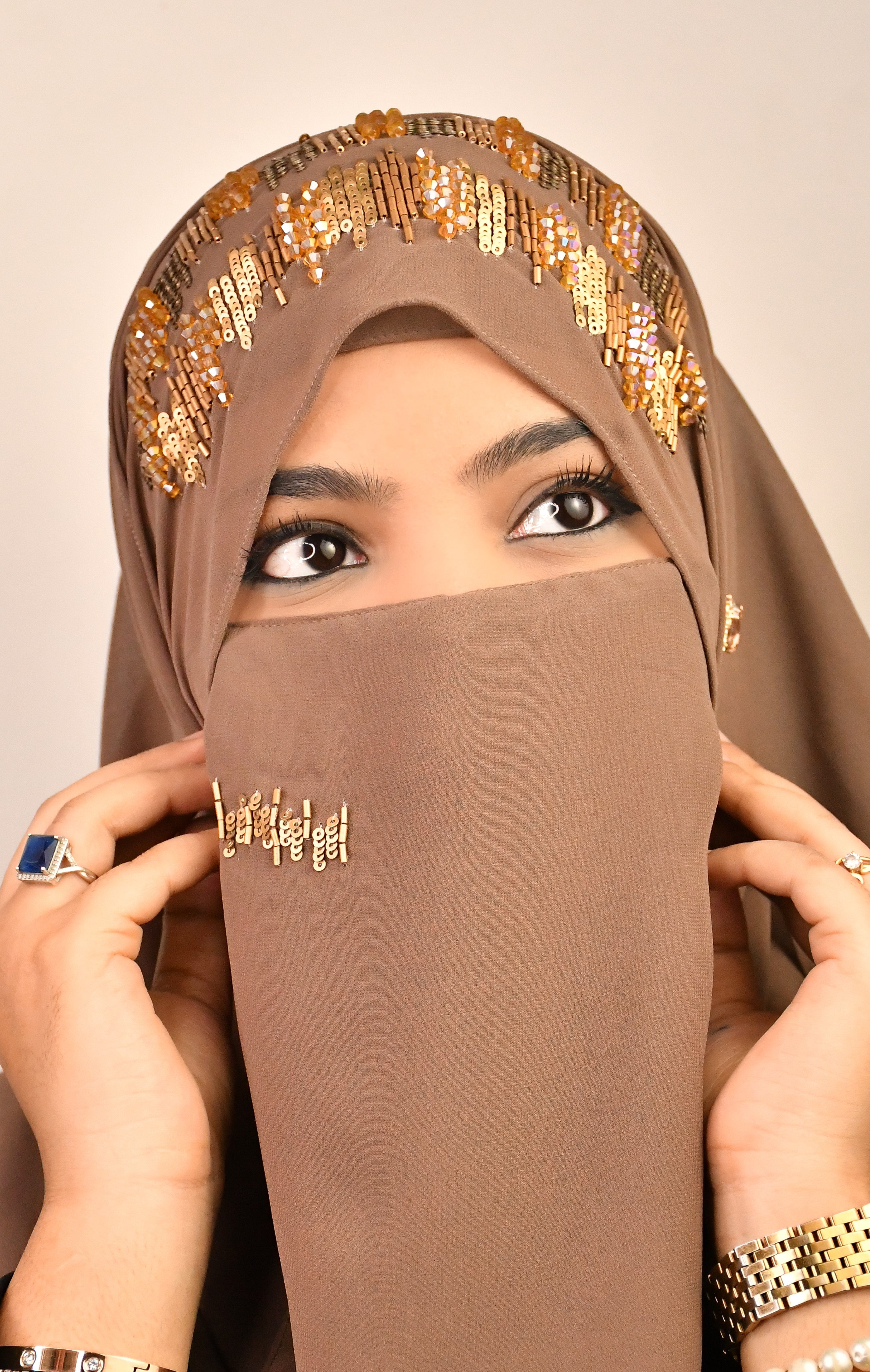 Golden Premium Detailed Handwork Hijab With Naqab