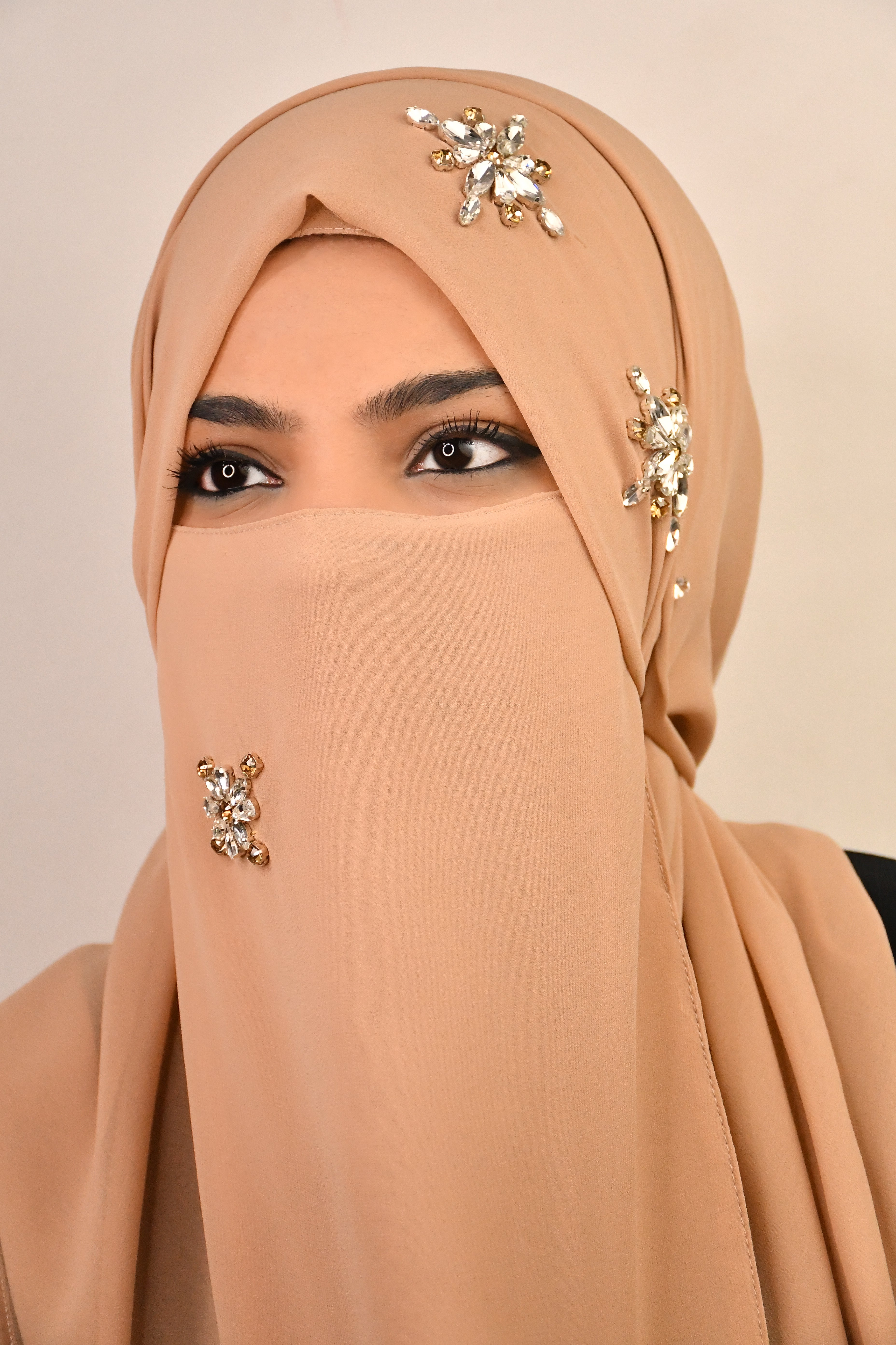 Diamond Studded  Premium Chiffon Party Wear Hijab With Naqab