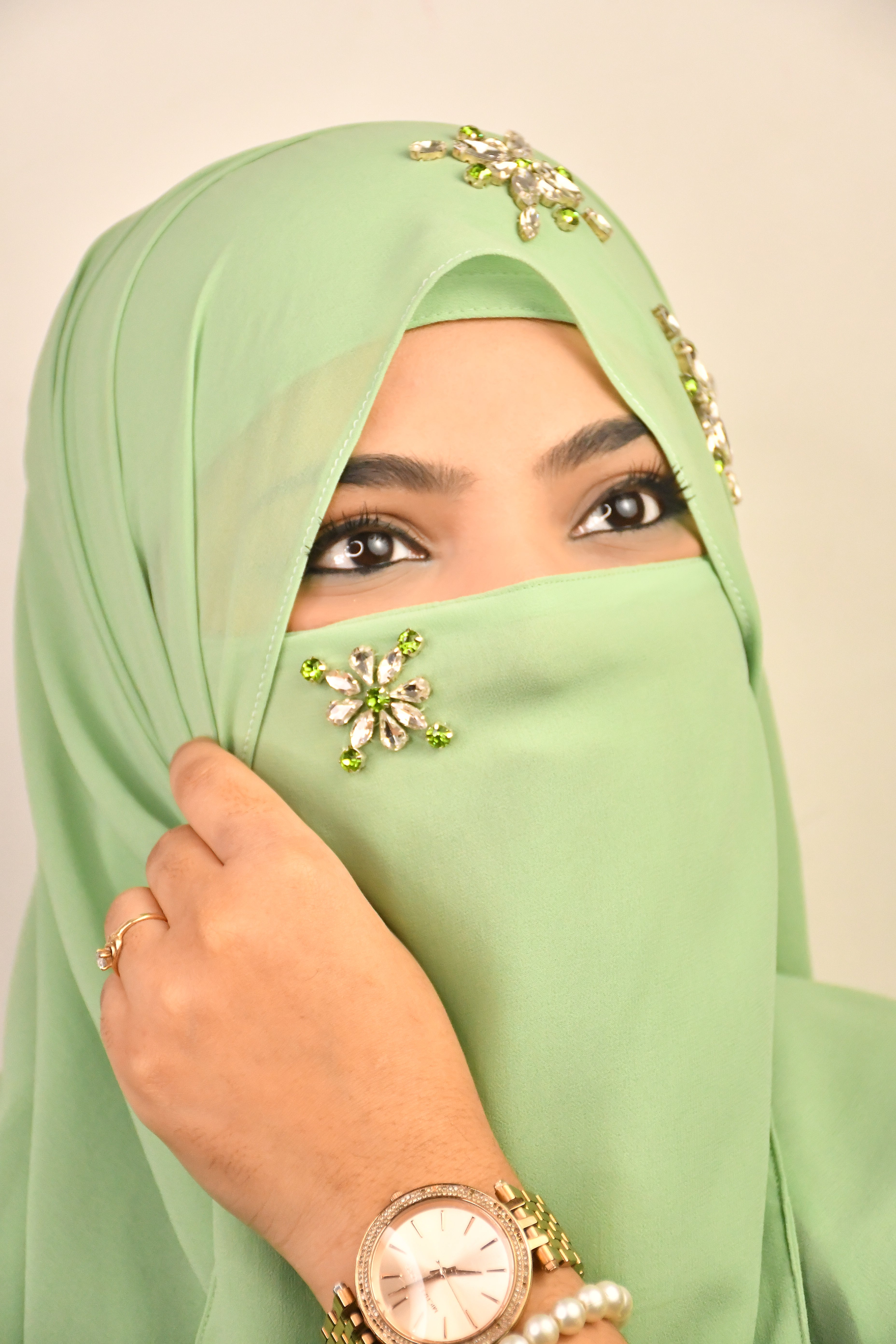 Diamond Studded  Premium Chiffon Party Wear Hijab With Naqab