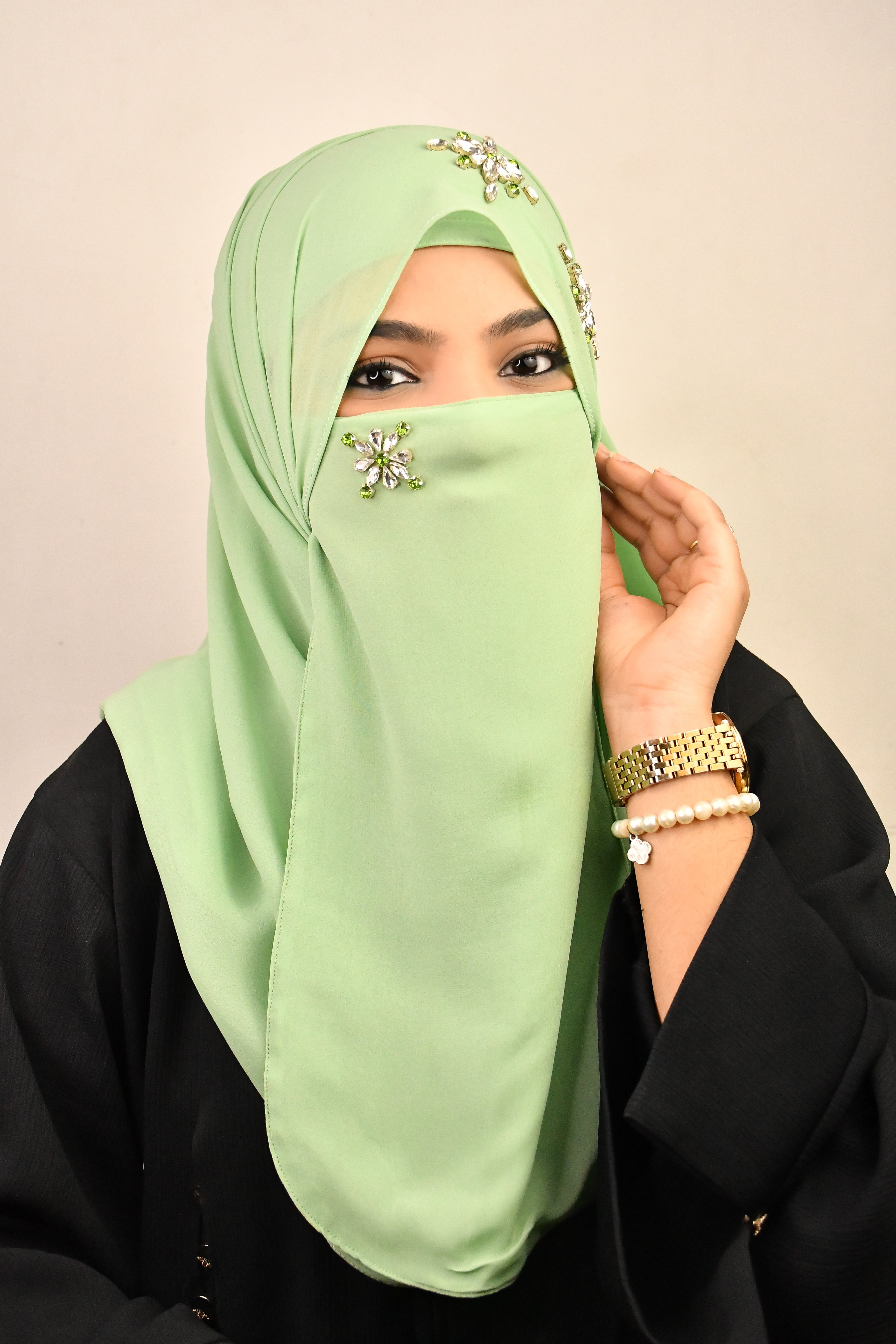 Diamond Studded  Premium Chiffon Party Wear Hijab With Naqab