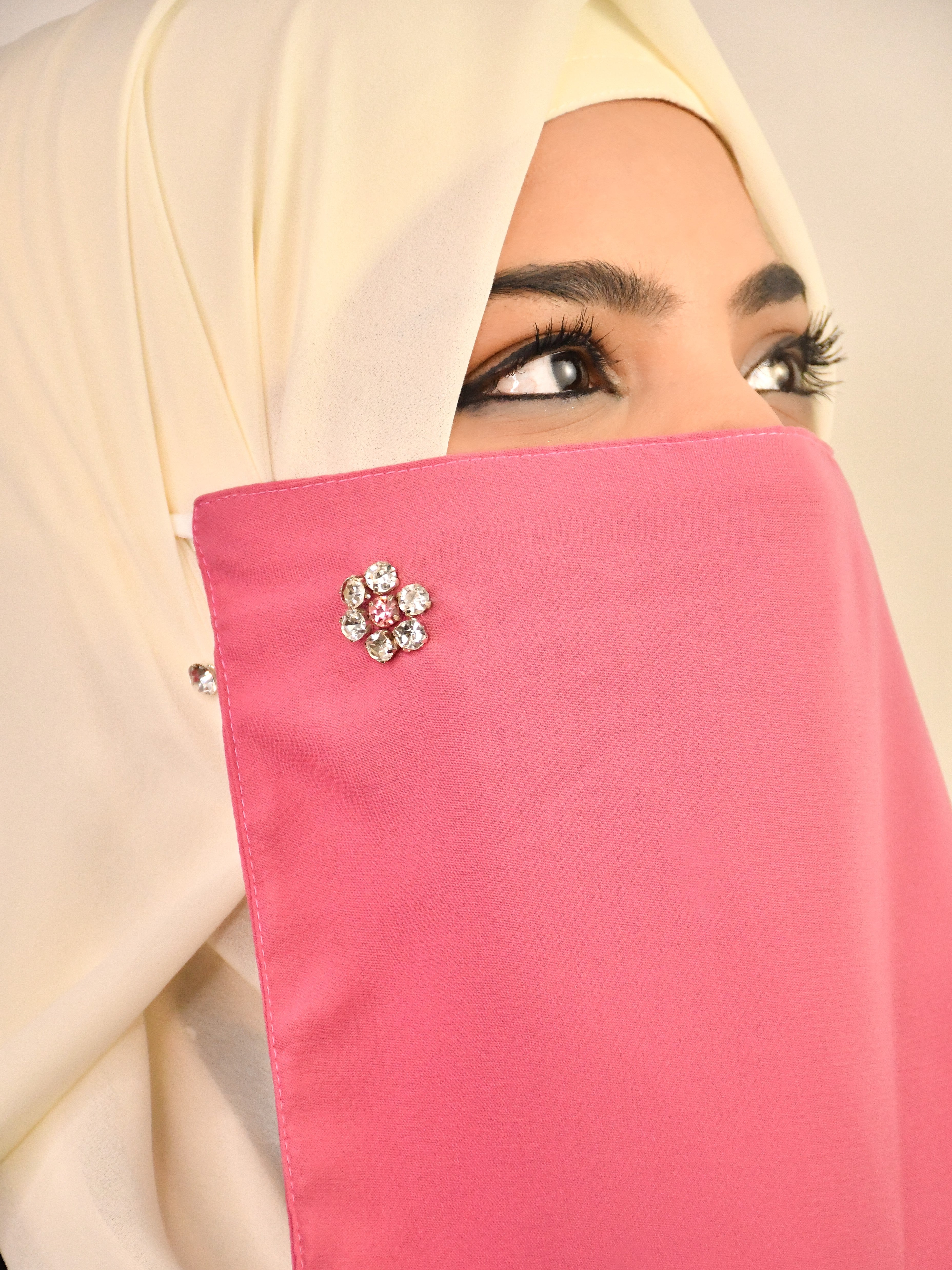 Diamond Studded Party Wear Niqab With Elastic