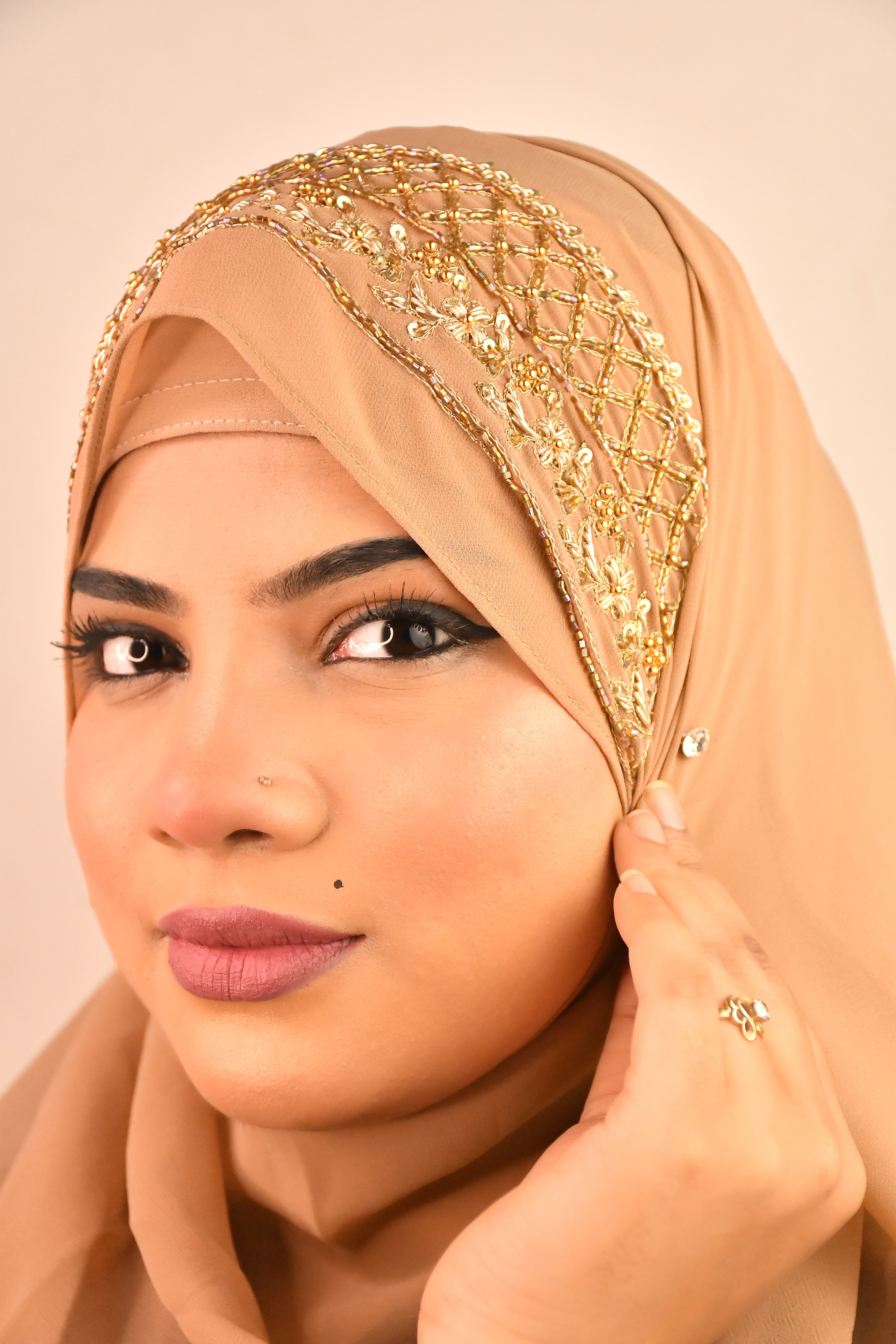 Golden Zardozi Premium Malaysian Chiffon Bridal Hijab