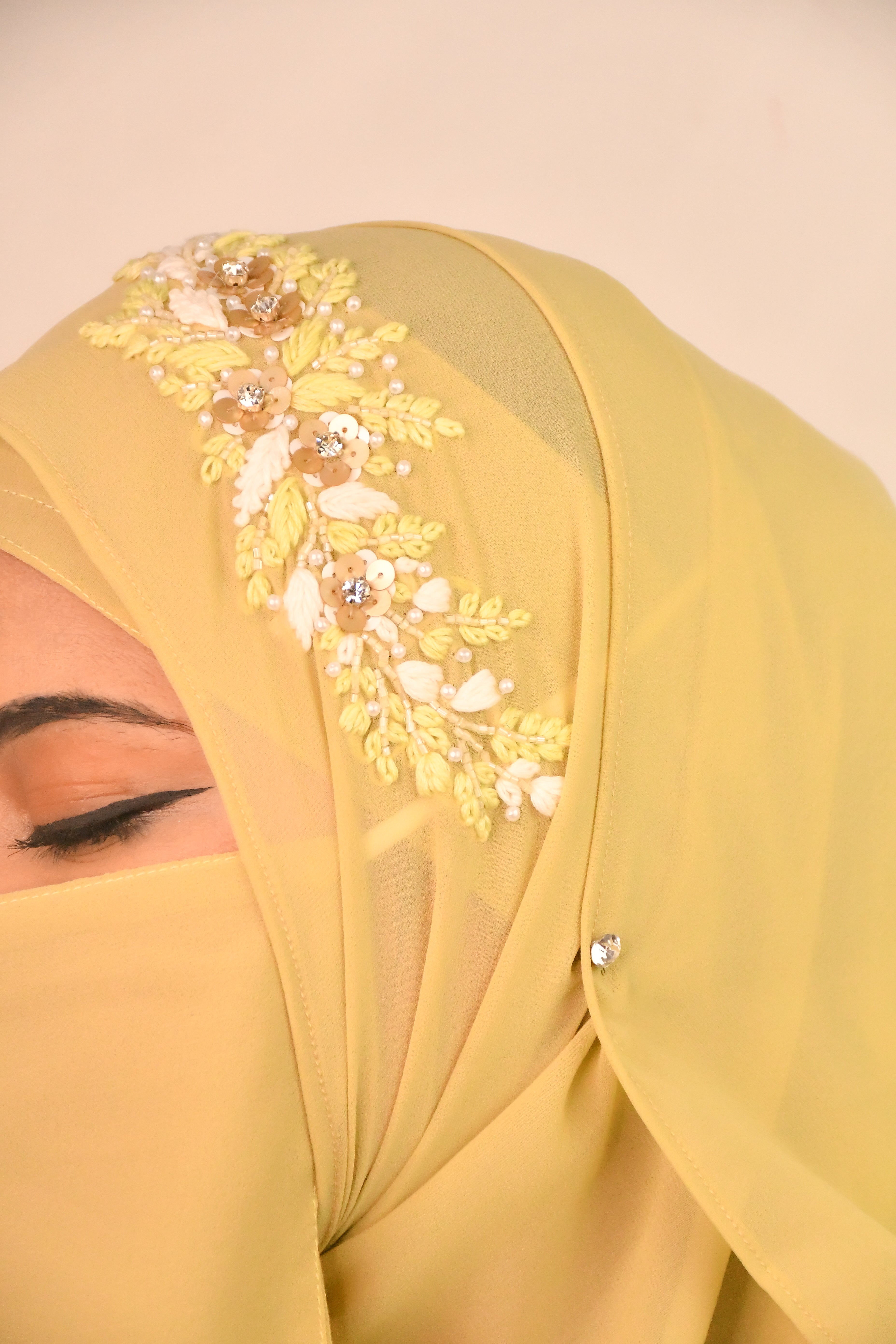 Beautiful Threadwork Wedding Premium Malaysian Chiffon Hijab With Naqab