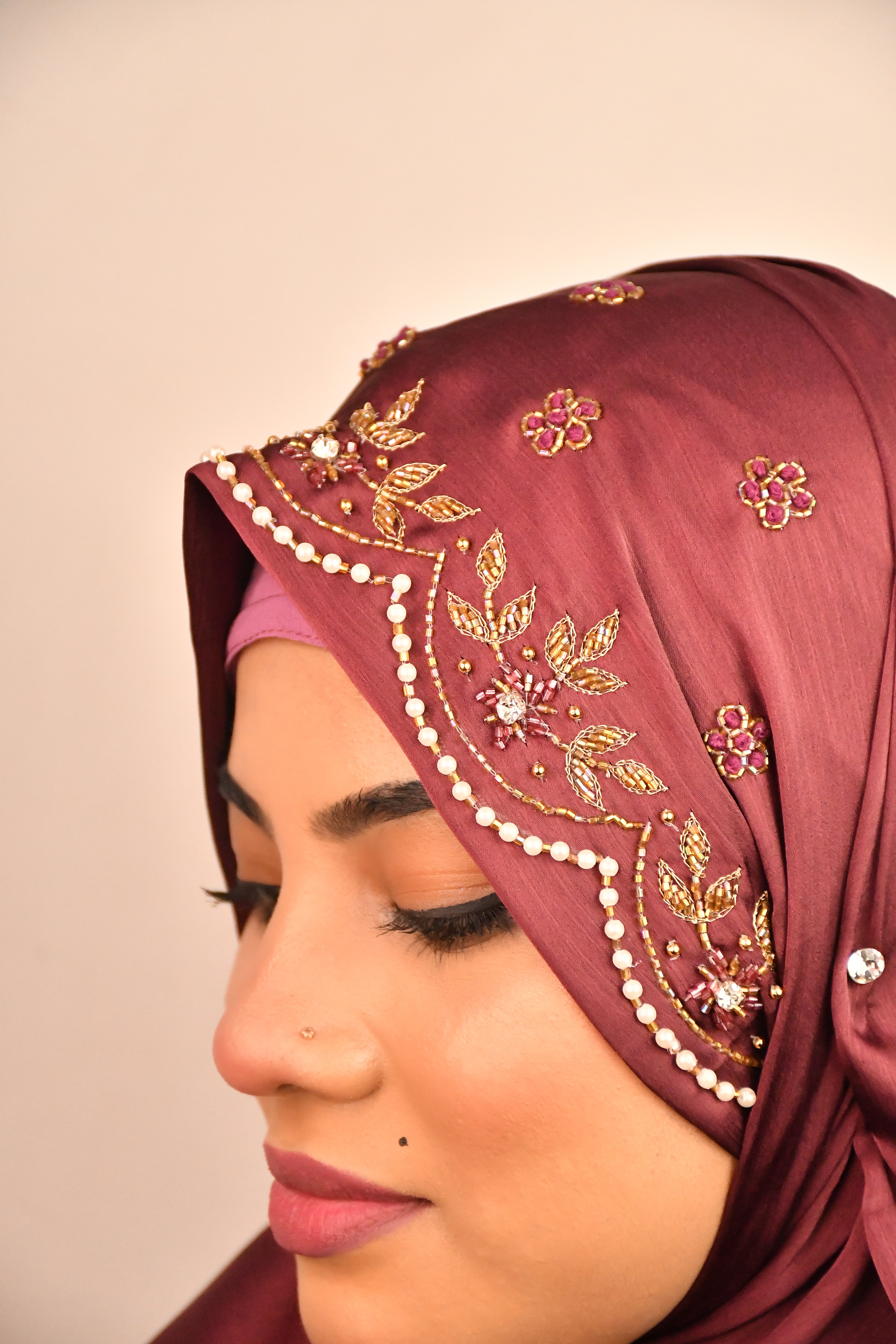 Wedding Premium Satin Handwork Hijab With Naqab