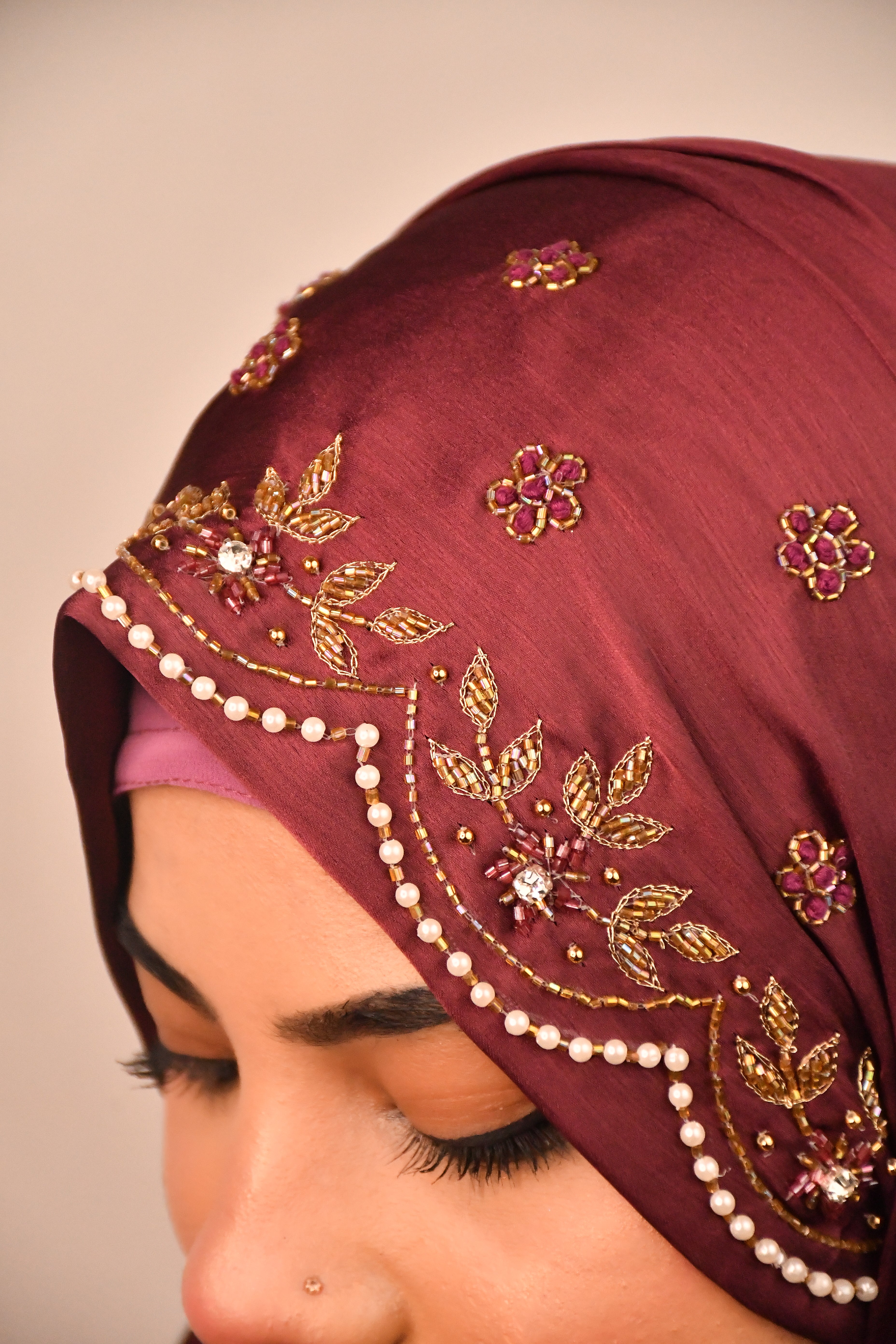 Wedding Premium Satin Handwork Hijab With Naqab