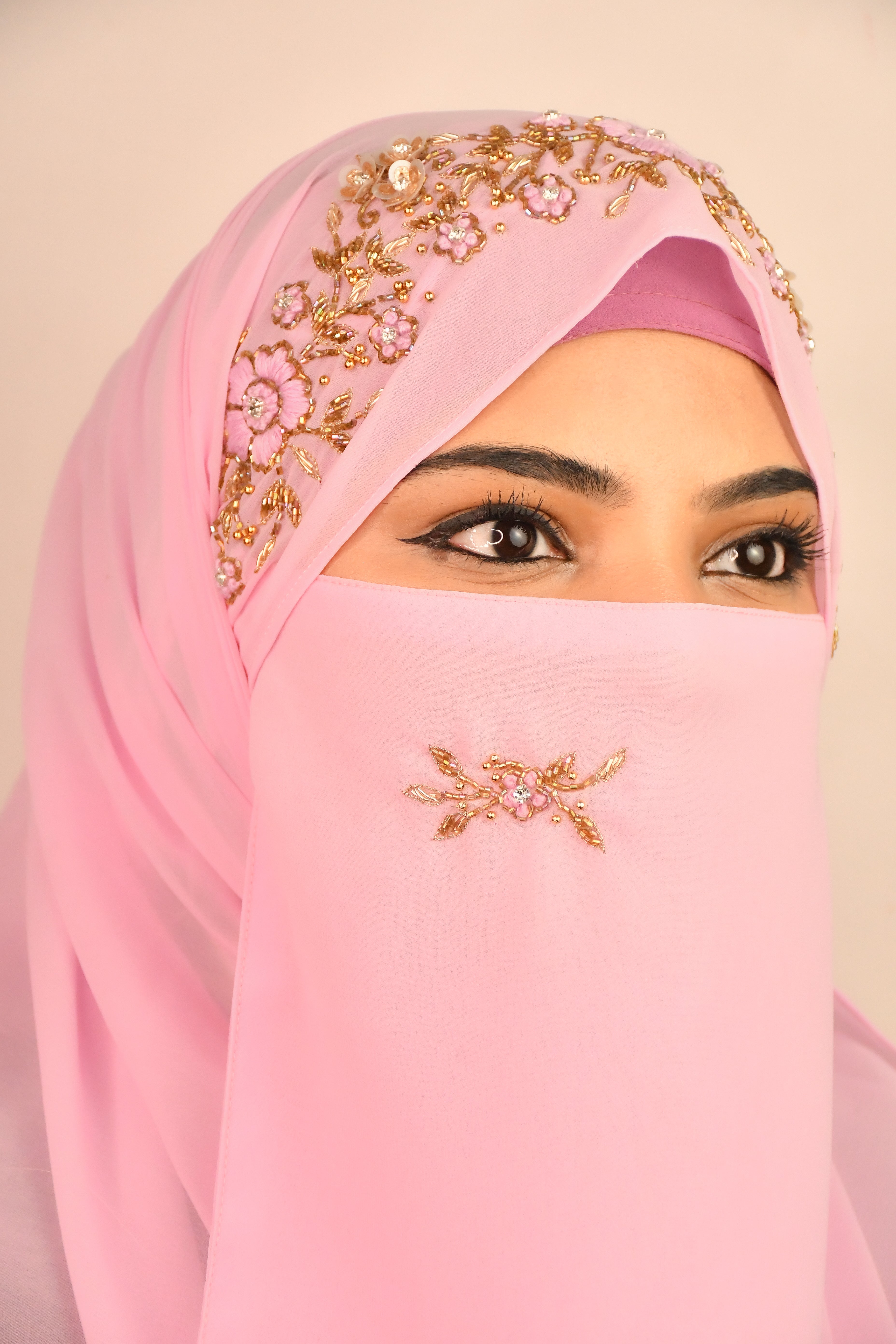 Bridal Handwork Party Wear Niqab With Elastic