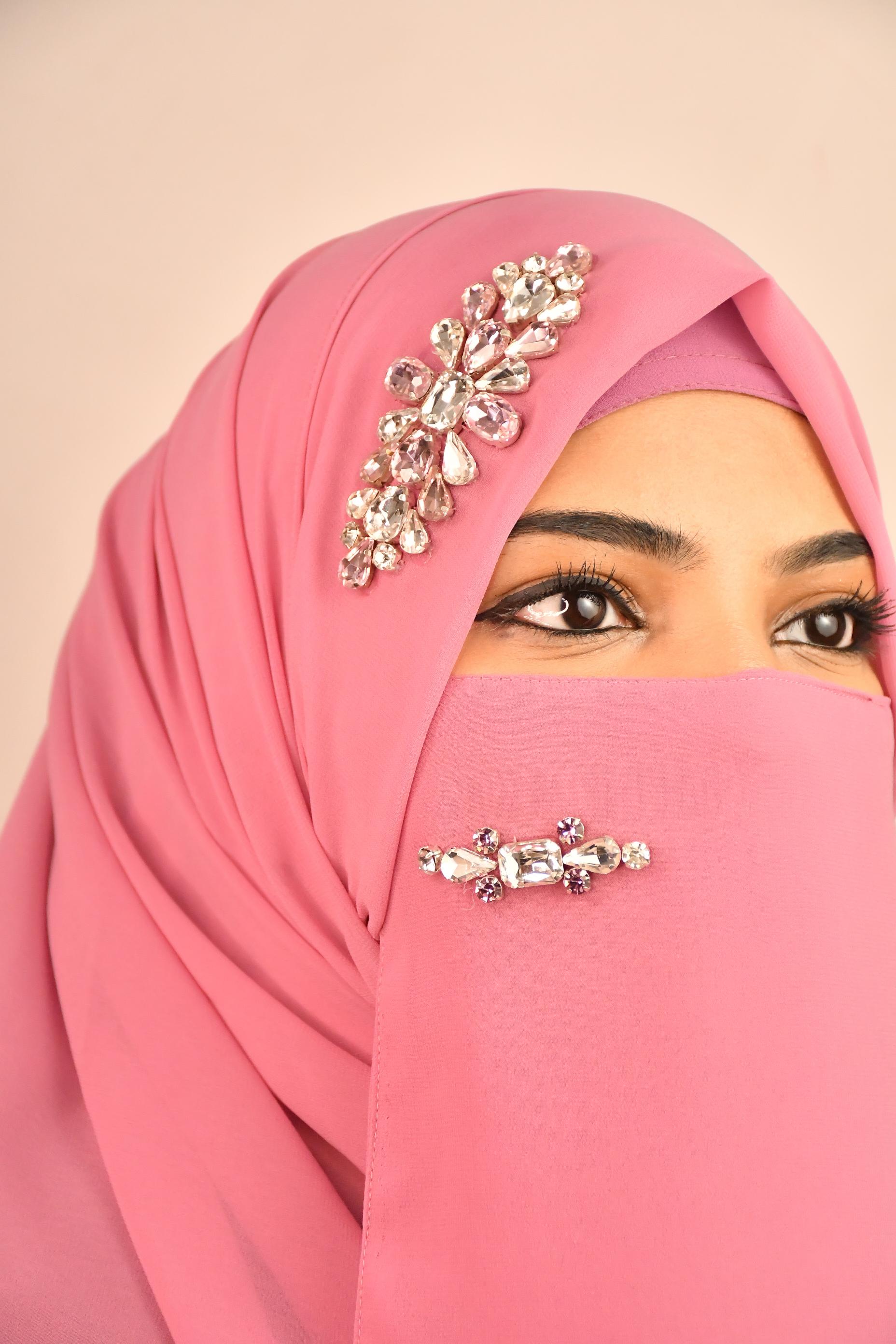 Diamond Studded Premium Chiffon Hijab With Naqab