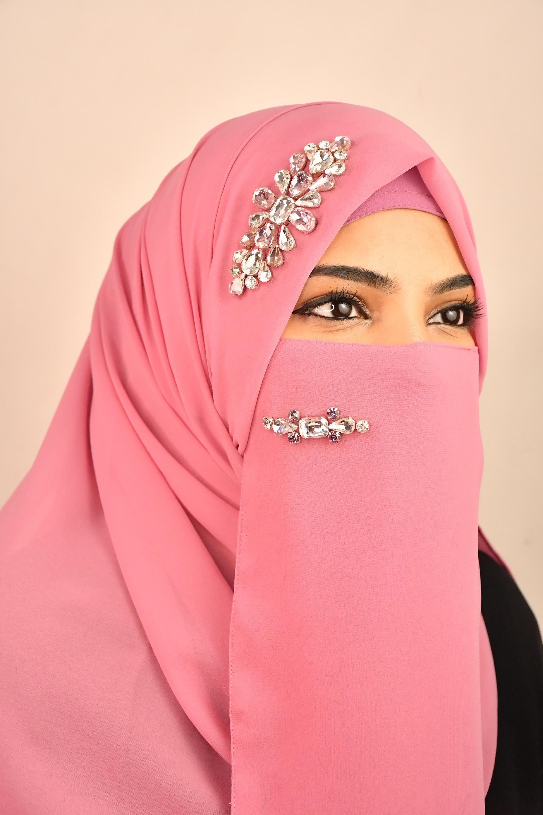 Diamond Studded Premium Chiffon Hijab With Naqab