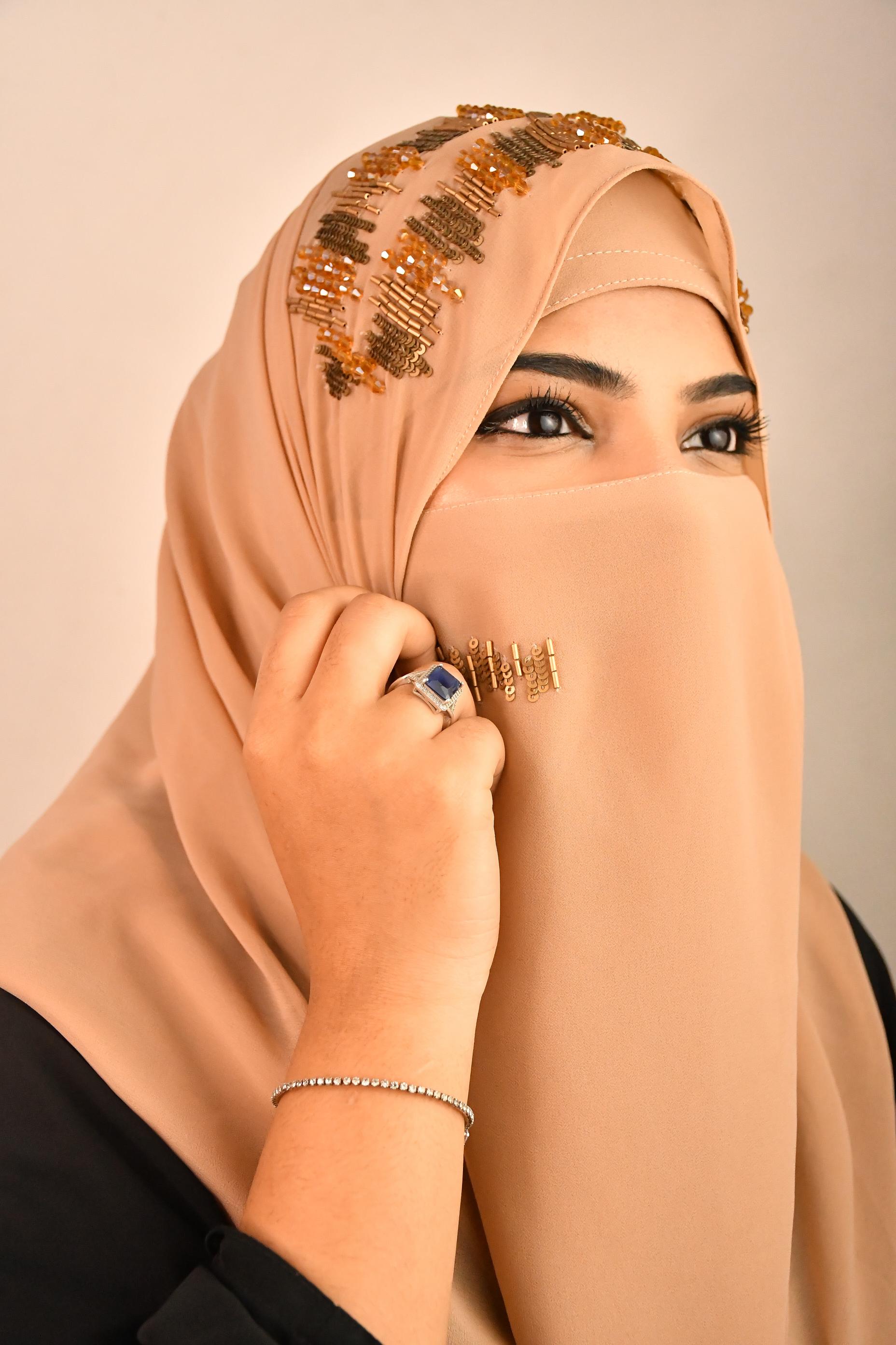 Golden Premium Detailed Handwork Hijab With Naqab