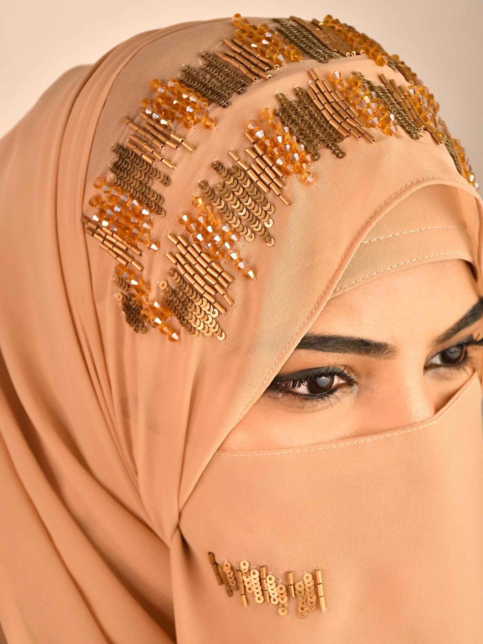 Bridal Handwork Party Wear Niqab With Elastic