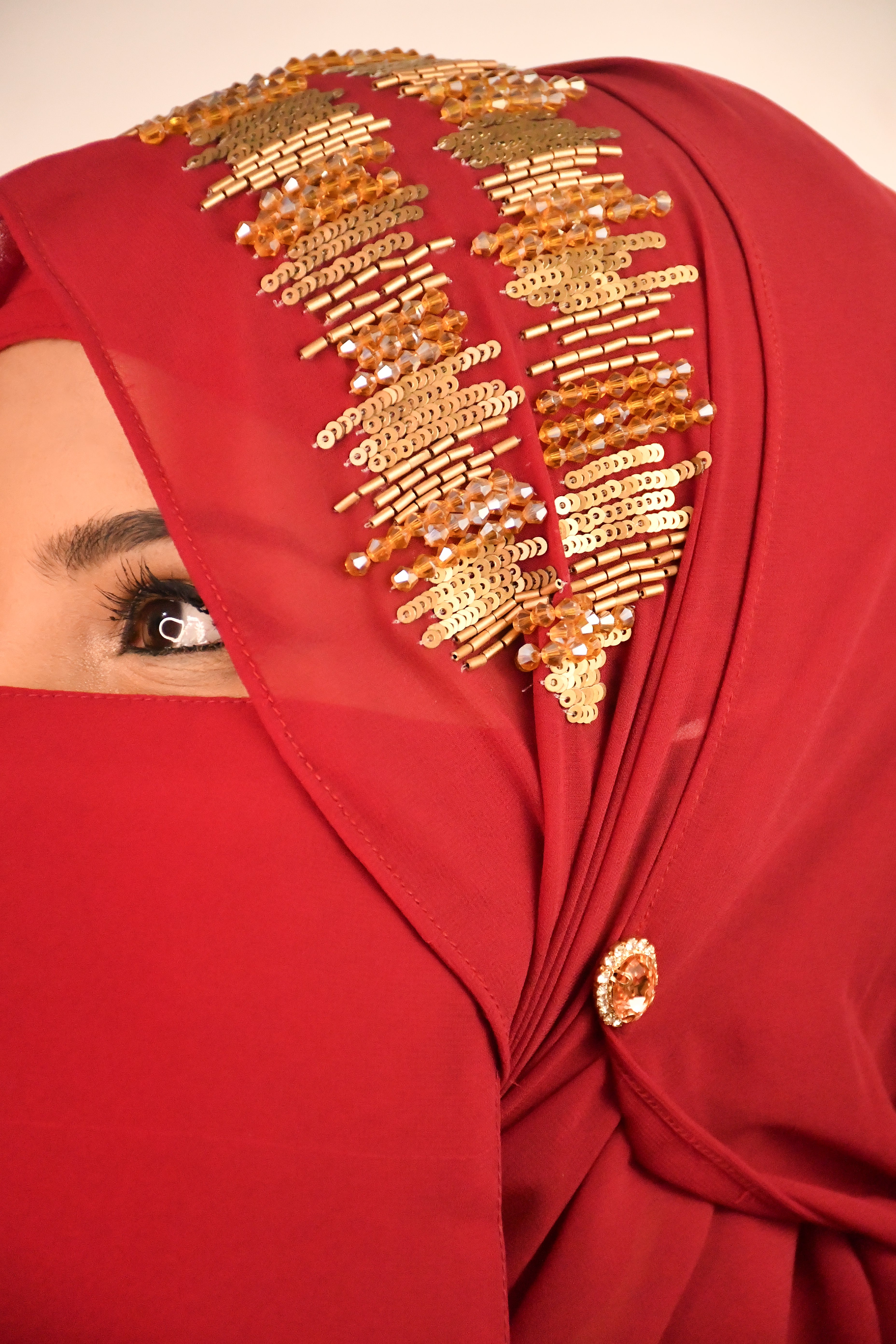 Golden Premium Detailed Handwork Hijab With Naqab