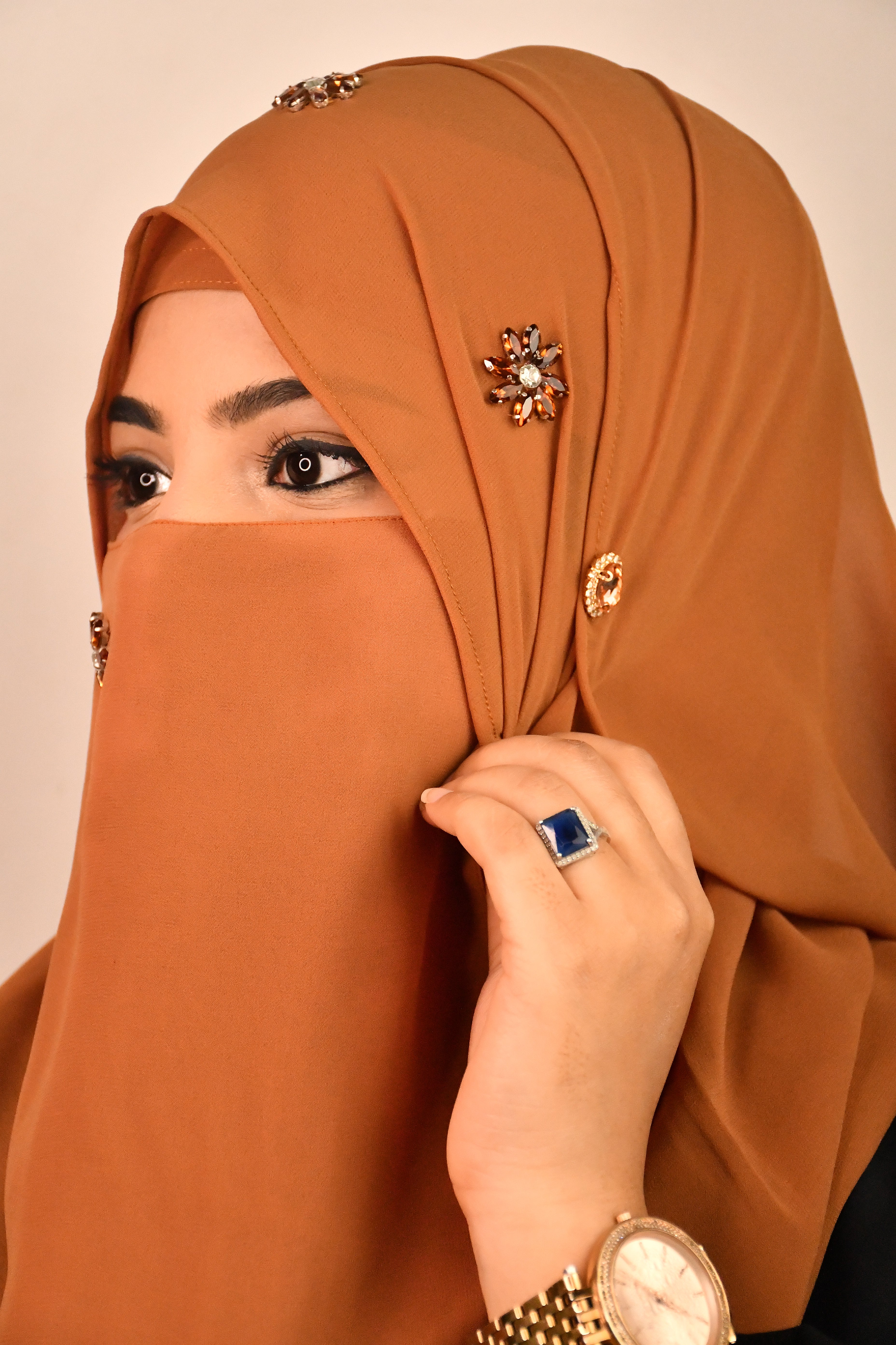 Diamond Studded Instant Ready To Wear Hijab With Attached Magnets And Naqabs