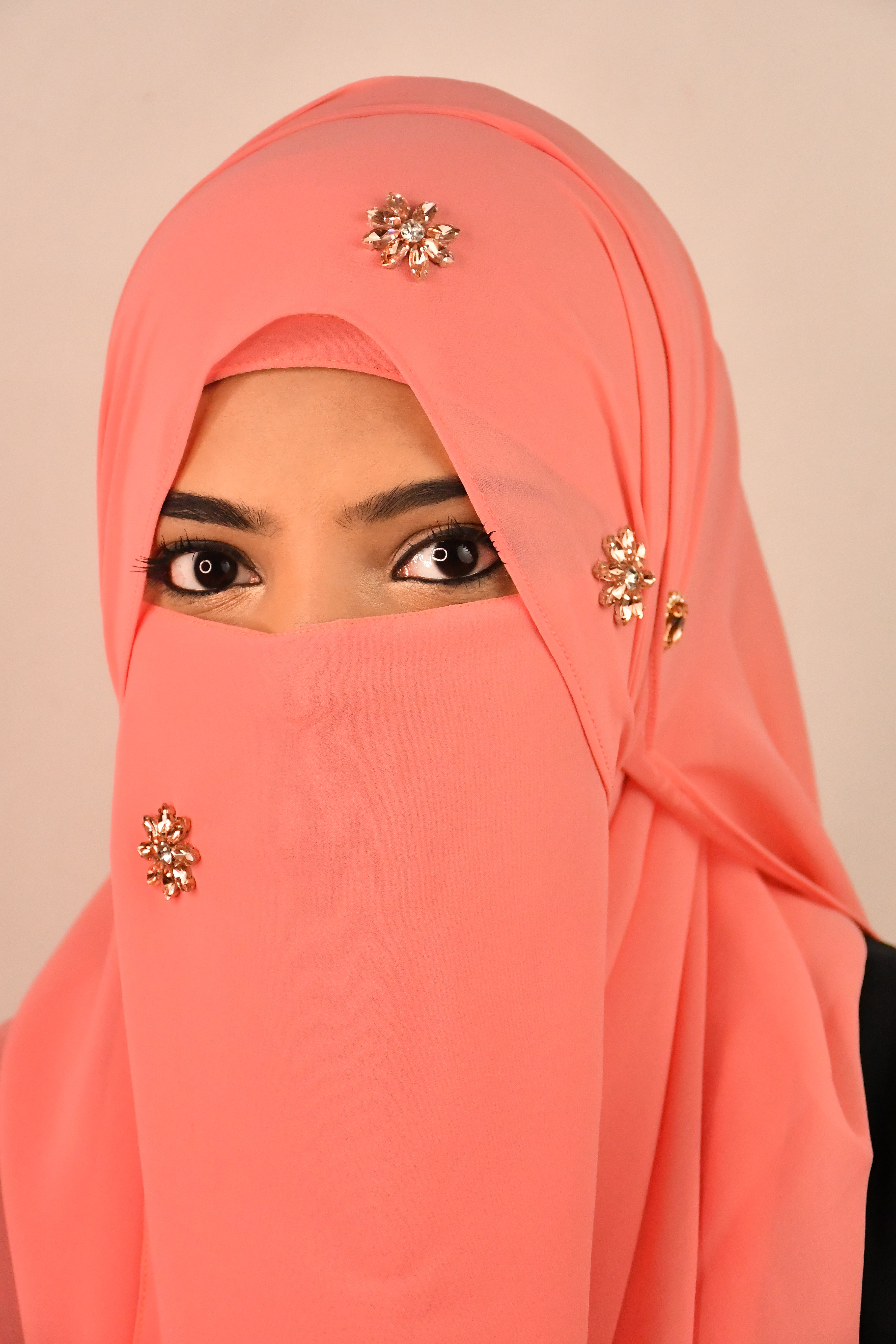 Diamond Studded Instant Ready To Wear Hijab With Attached Magnets And Naqabs