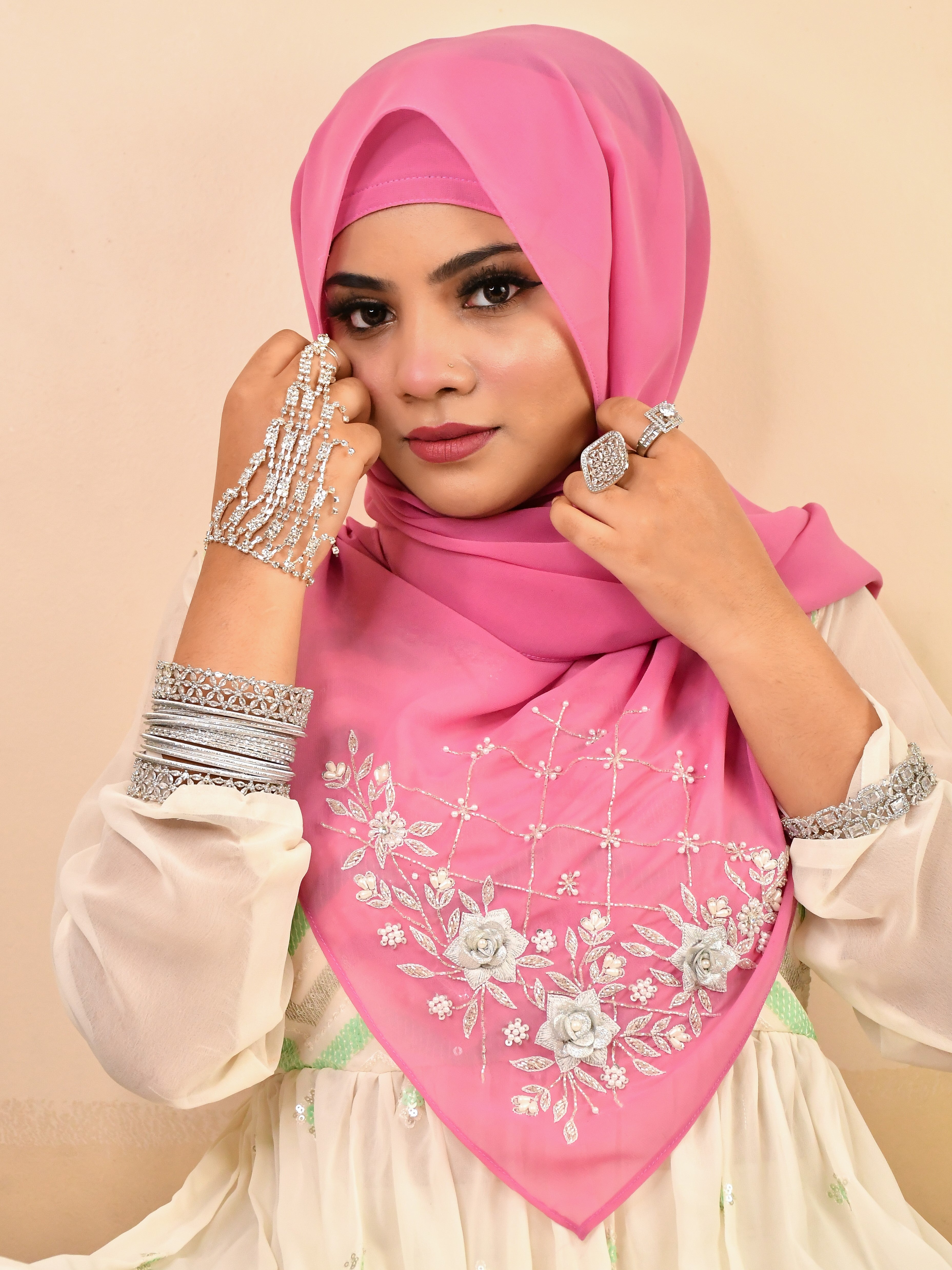 Silver Handwork Bridal Premium Hijab Premium Hijab