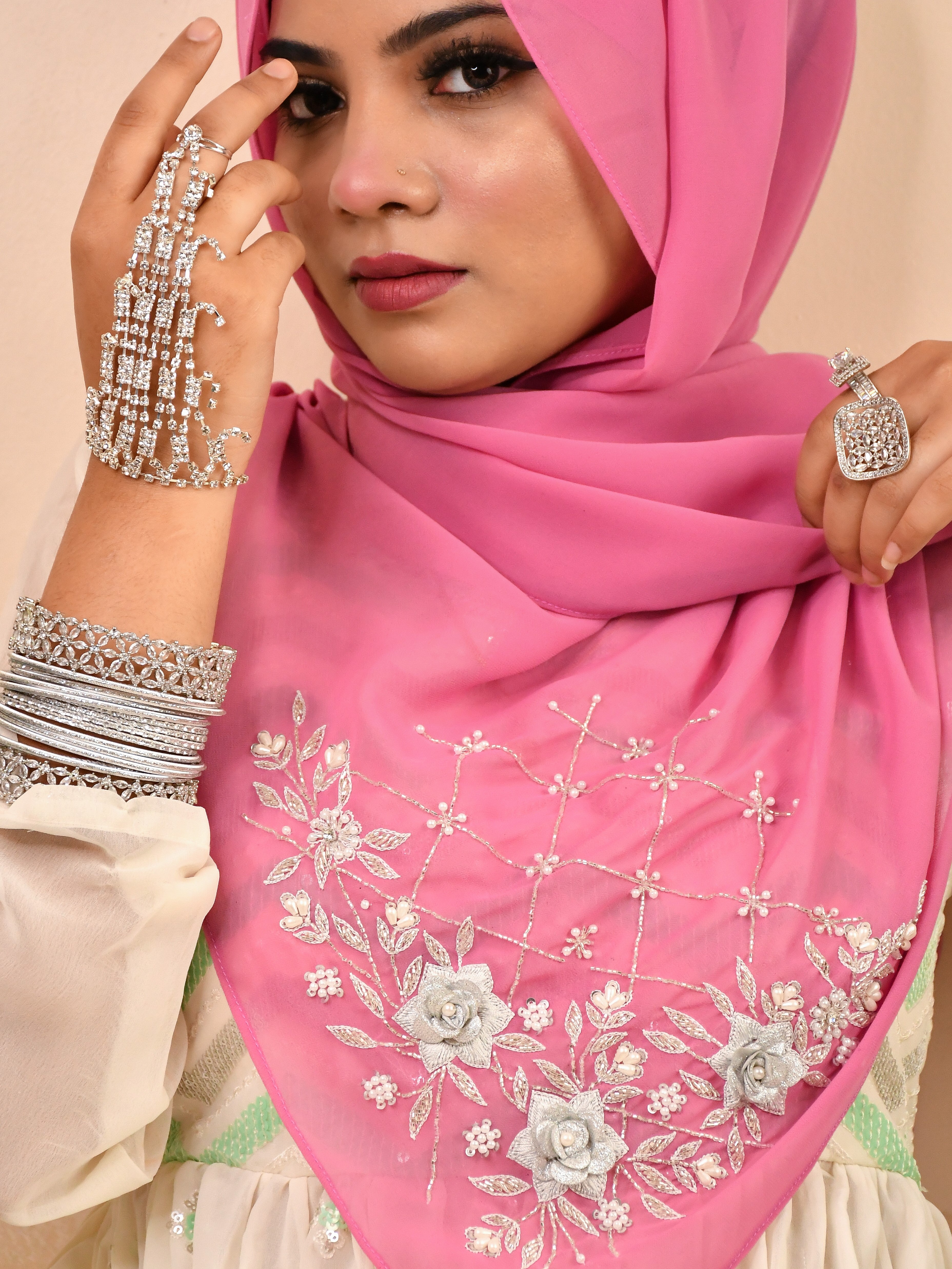 Silver Handwork Bridal Premium Hijab Premium Hijab