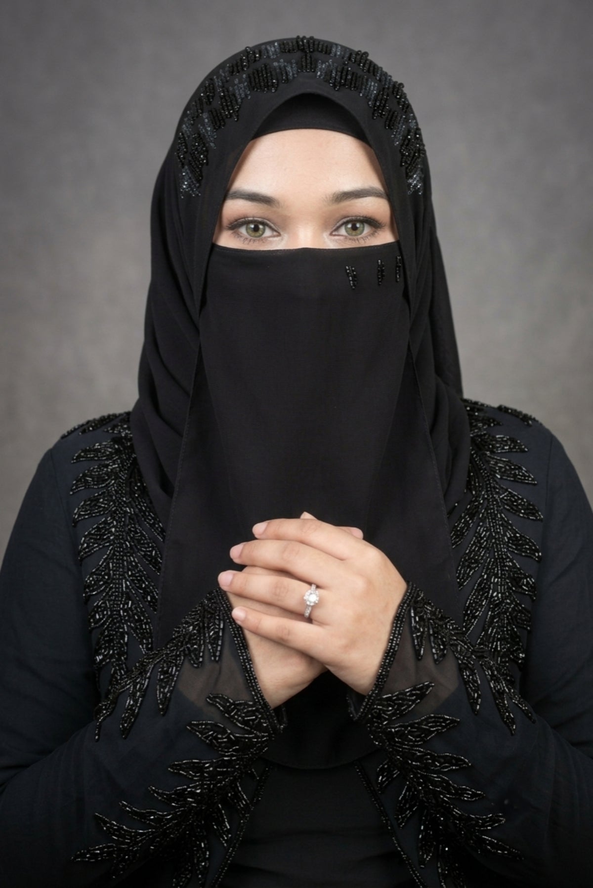 Golden Premium Detailed Handwork Hijab With Naqab