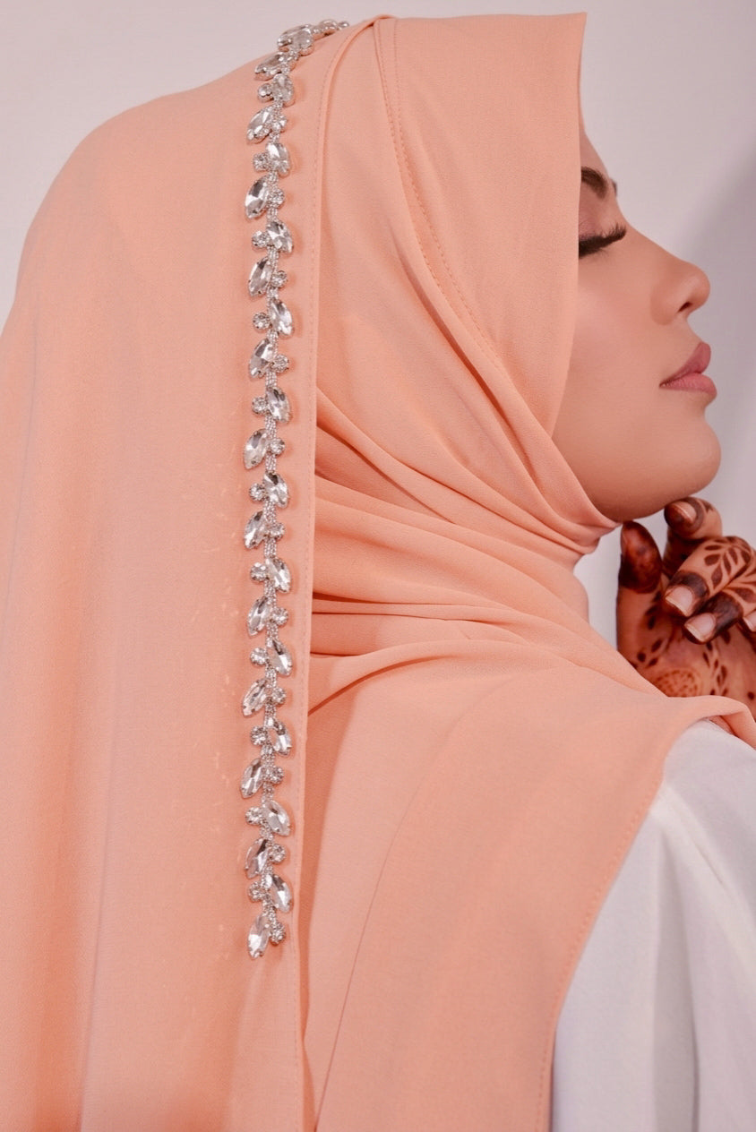 Light Peach Ready To Wear/ Makhni Style Luxury Premium Handwork Hijab