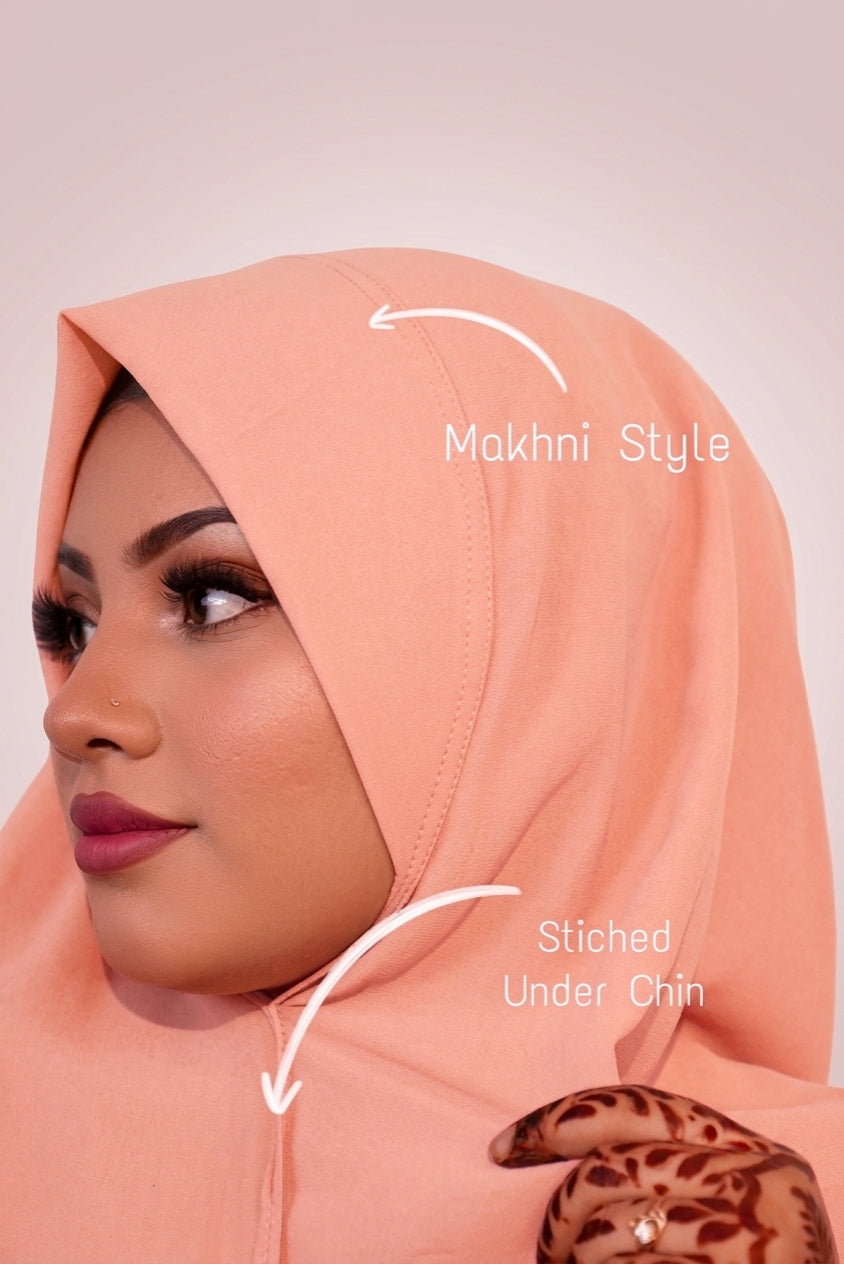 Light Peach Ready To Wear/ Makhni Style Luxury Premium Handwork Hijab