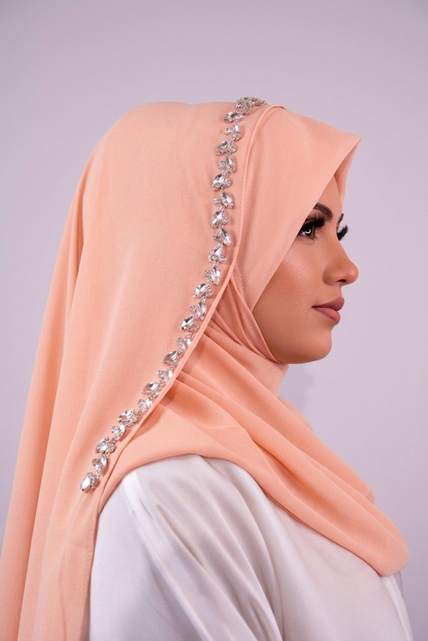 Light Peach Ready To Wear/ Makhni Style Luxury Premium Handwork Hijab