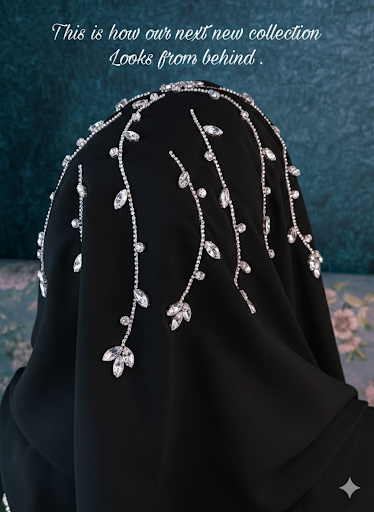 Black Diamond Premium Handwork Taj Hijab (SIZE 180 cm x 70 cm)