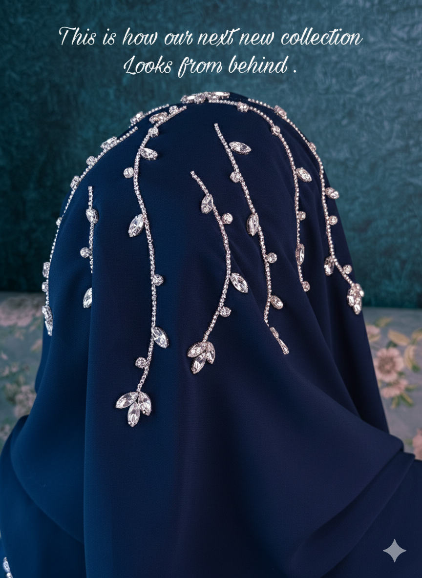 Blue Diamond Premium Handwork Taj Hijab (SIZE 180 cm x 70 cm)