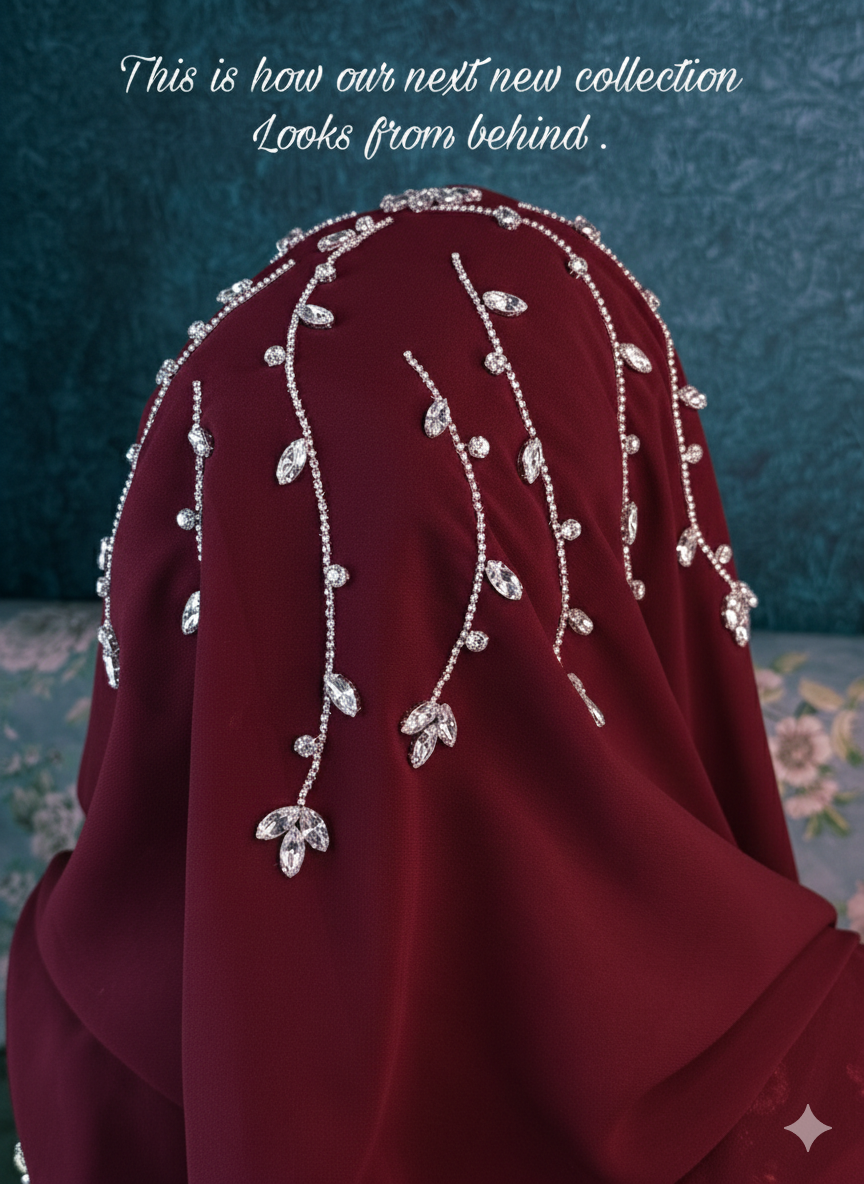 Maroon Diamond Premium Handwork Taj Hijab (SIZE 180 cm x 70 cm)