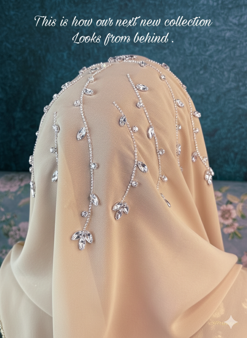 Beige Diamond Premium Handwork Taj Hijab (SIZE 180 cm x 70 cm)