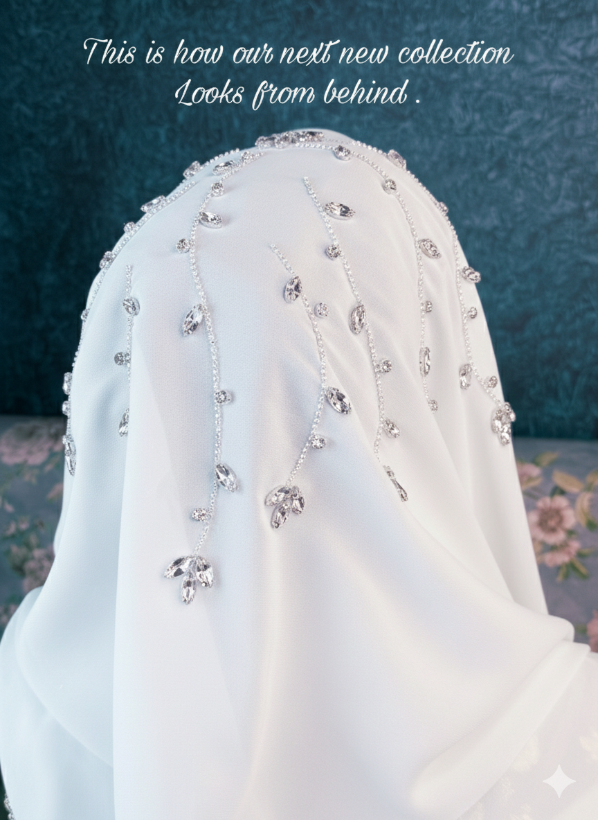 White Diamond Premium Handwork Taj Hijab (SIZE 180 cm x 70 cm)