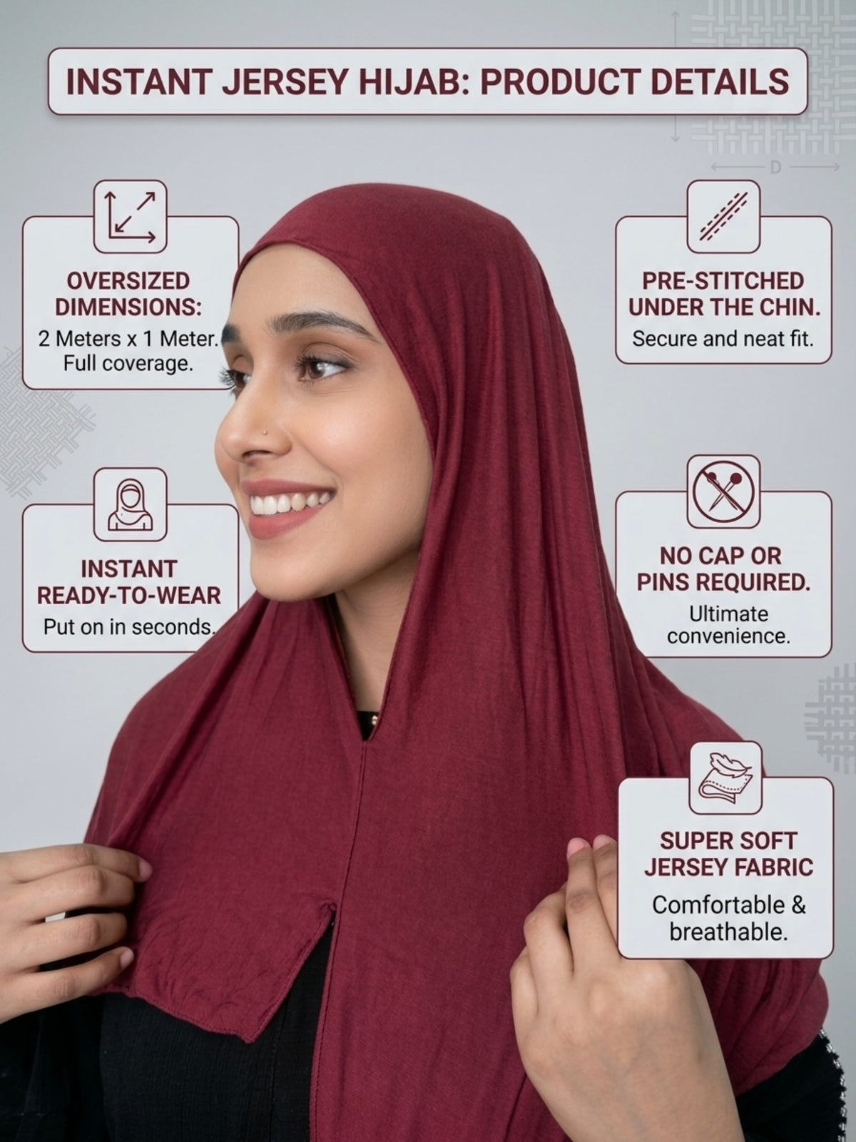 Instant Jersey Hijab with Embellished Floral Brooch – Pre-Stitched Slip-On Headscarf