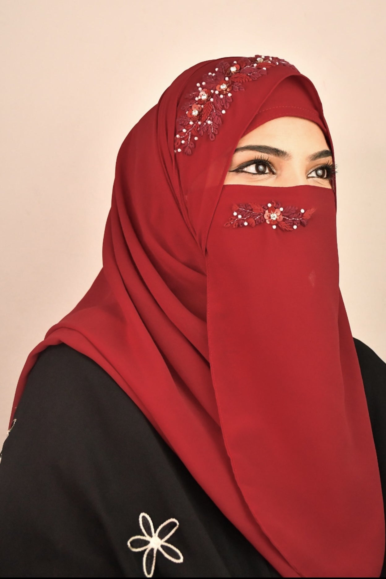 maroon hijab for bride 
bridal hijab 