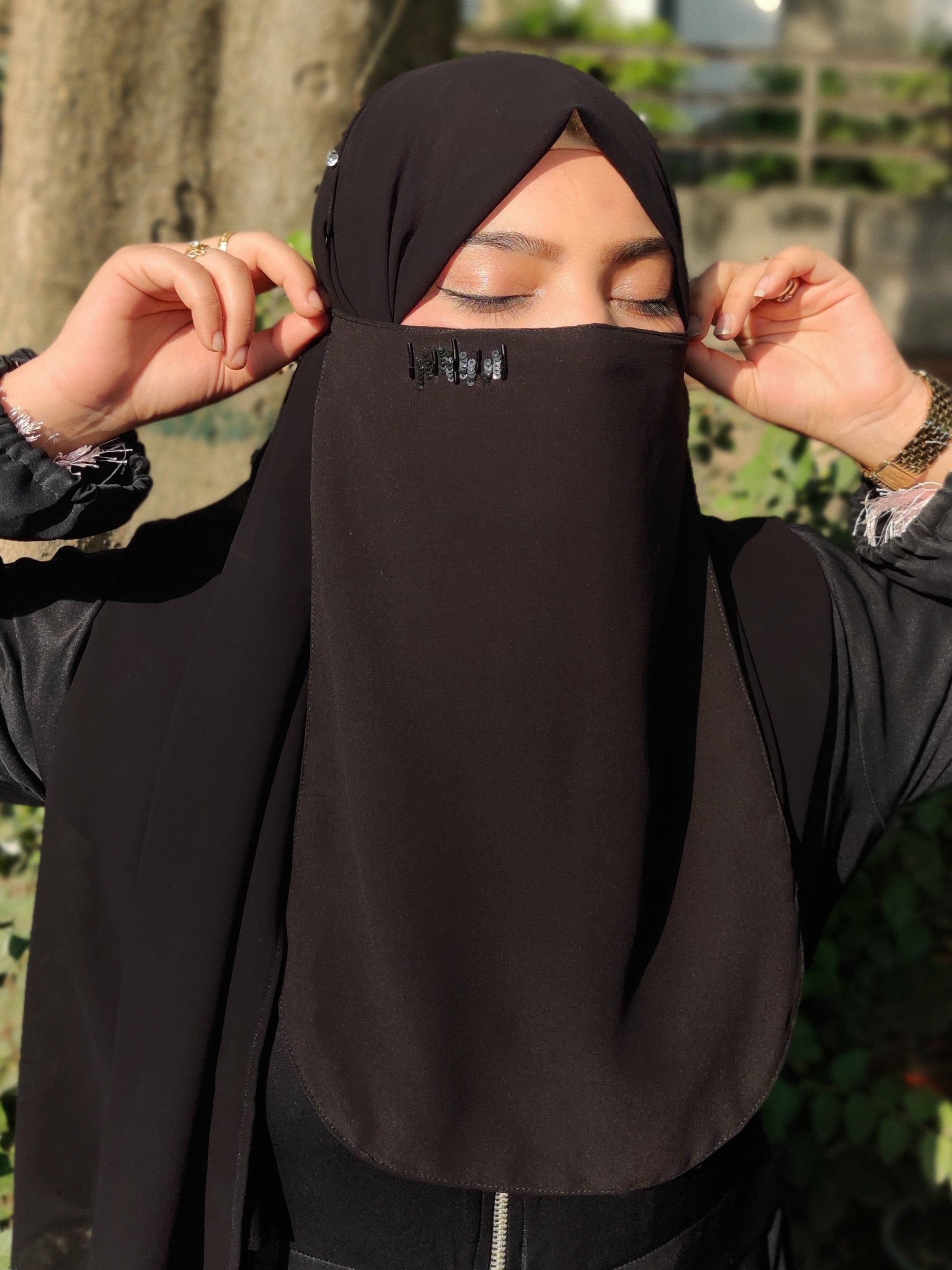 Bridal Handwork Party Wear Niqab With Elastic