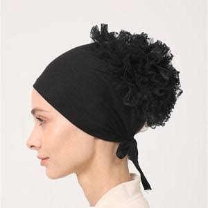 Hijab Volumizing Black Cotton Tie Back Cap