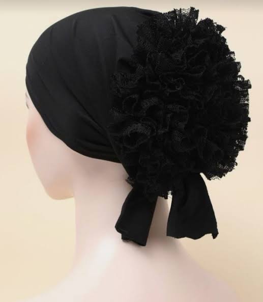 Hijab Volumizing Black Cotton Tie Back Cap